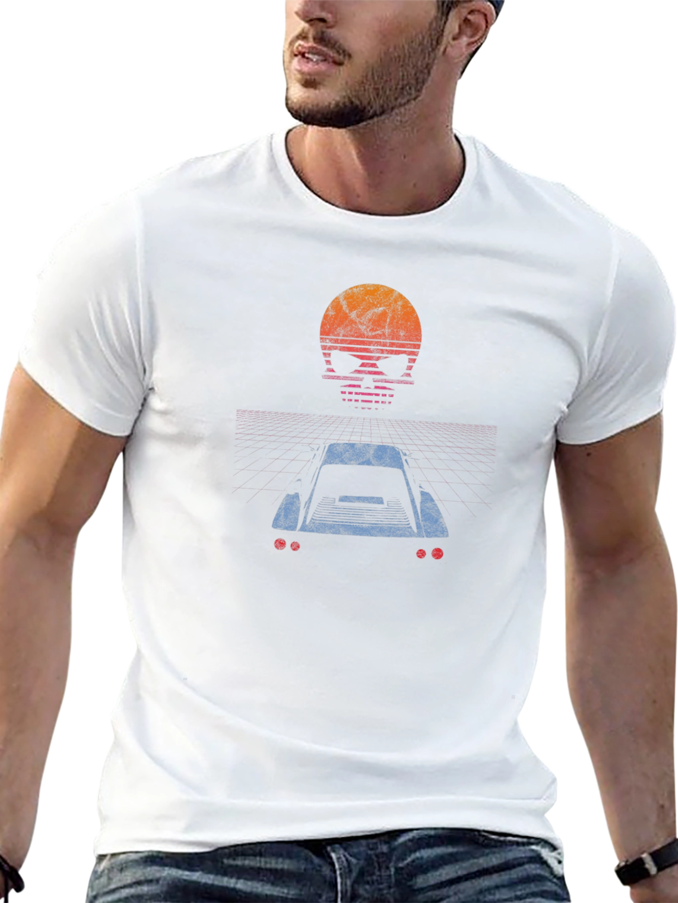 Retro Skull Car T-Shirt - Black
