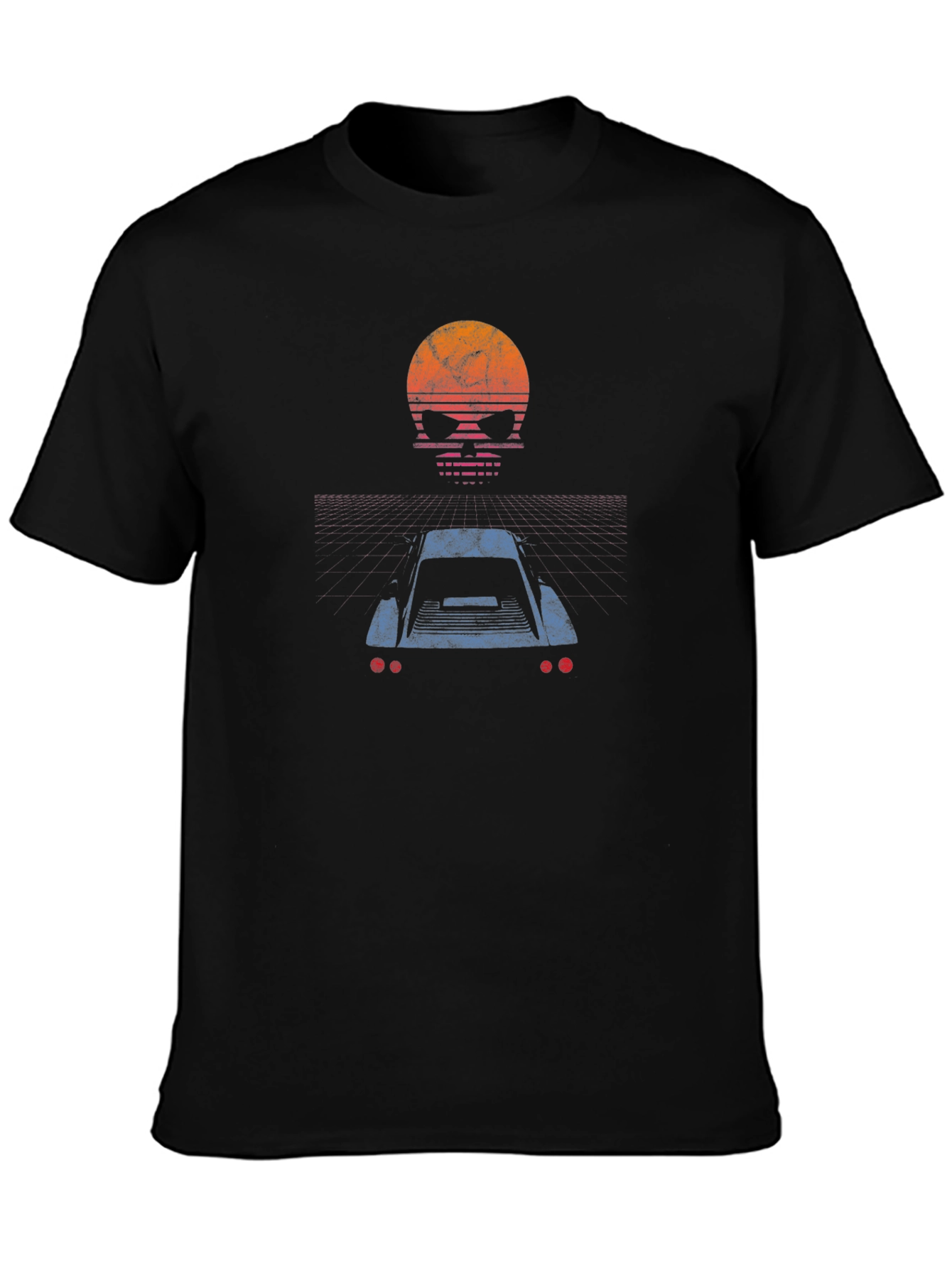 Retro Skull Car T-Shirt - Black