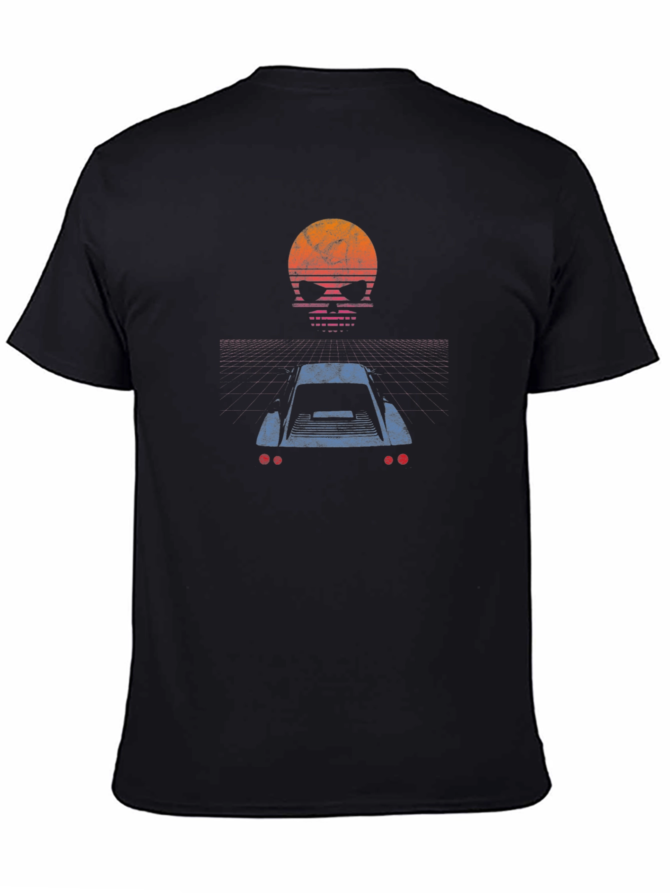 Retro Skull Car T-Shirt - Black