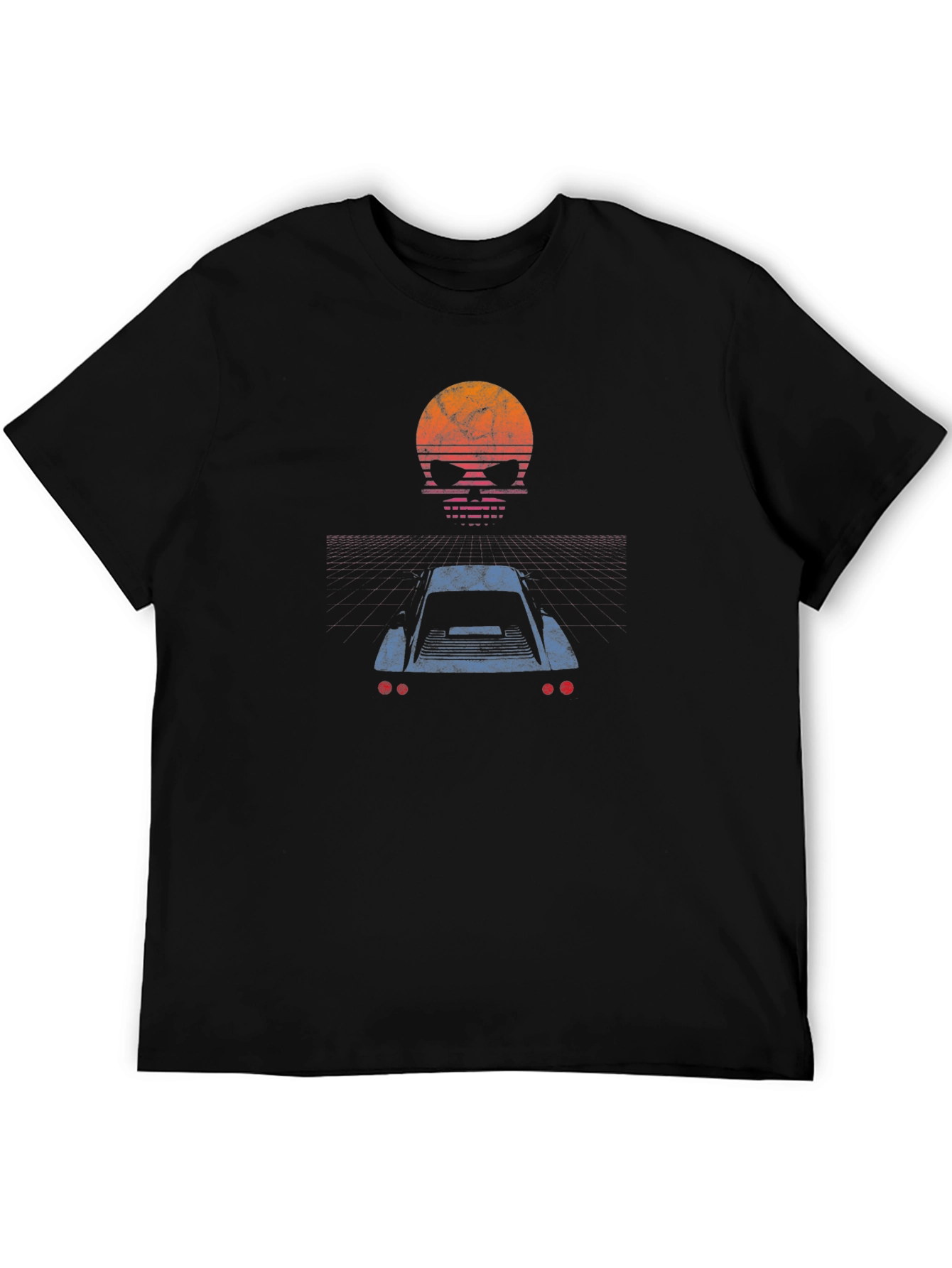Retro Skull Car T-Shirt - Black