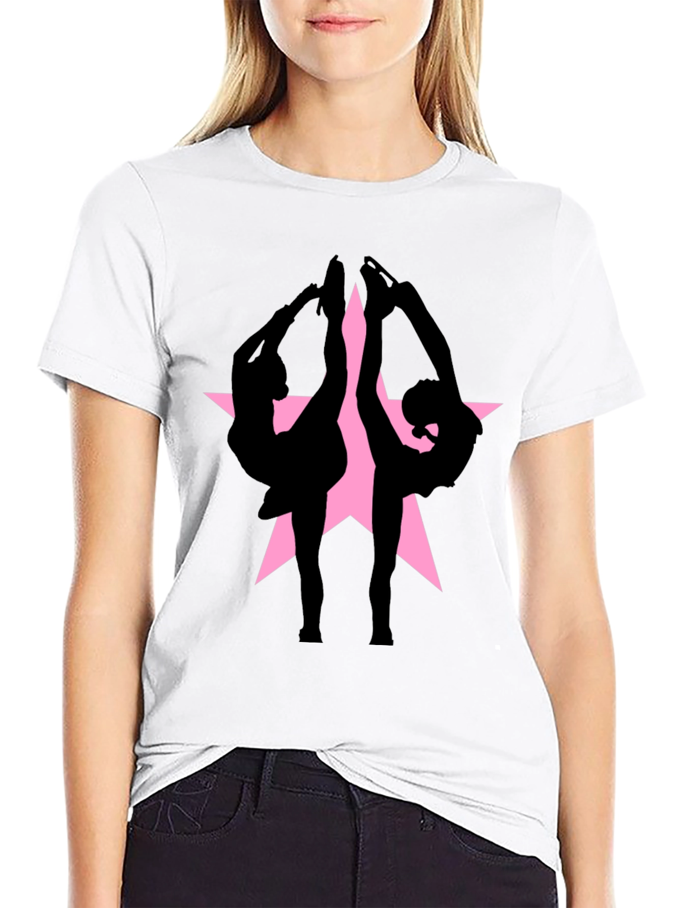 Figure Skating Silhouette Star Graphic Tee - Black