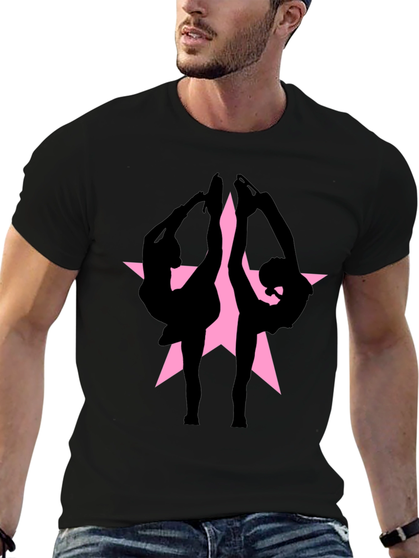 Figure Skating Silhouette Star Graphic Tee - Black
