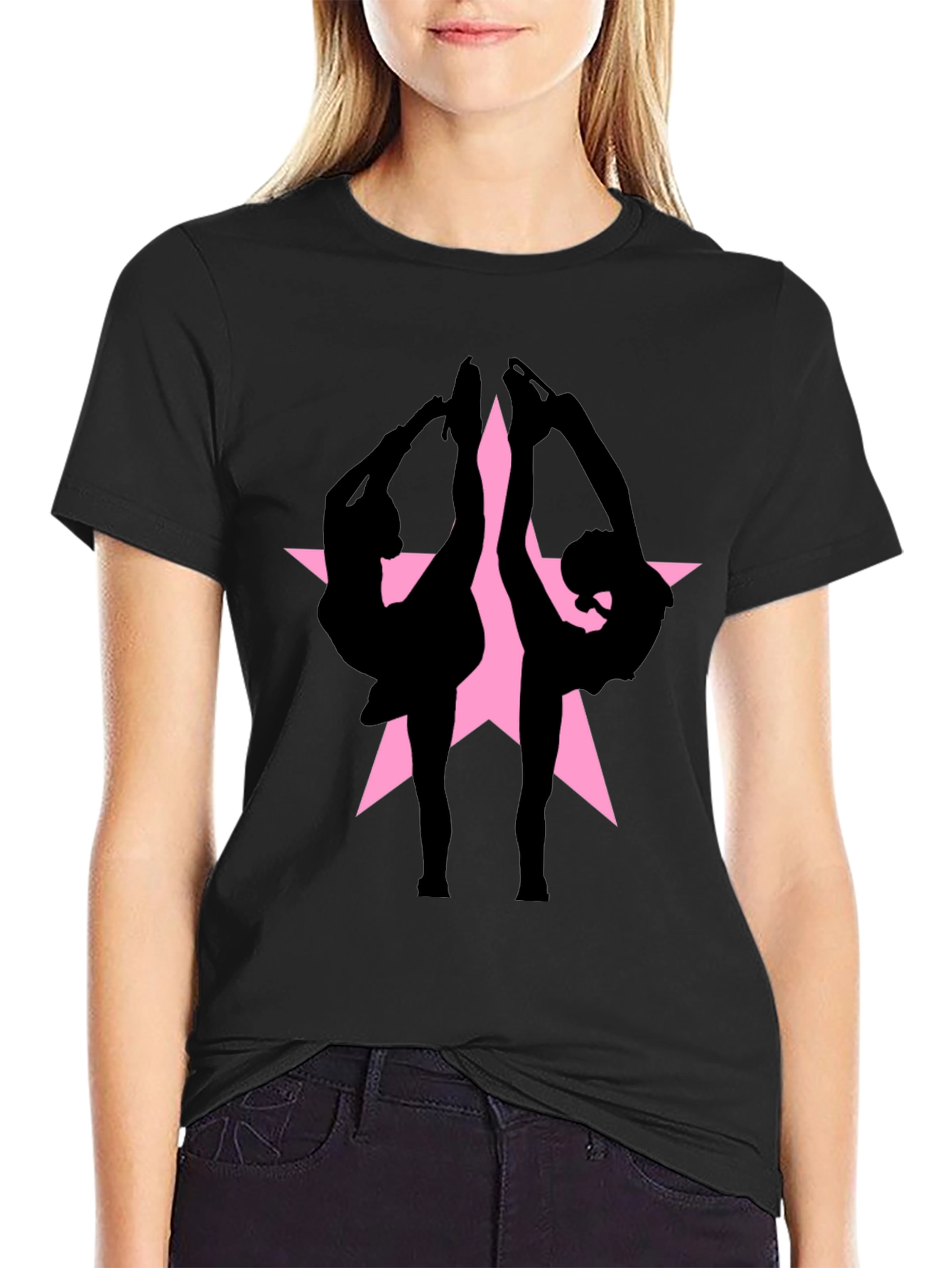 Figure Skating Silhouette Star Graphic Tee - Black