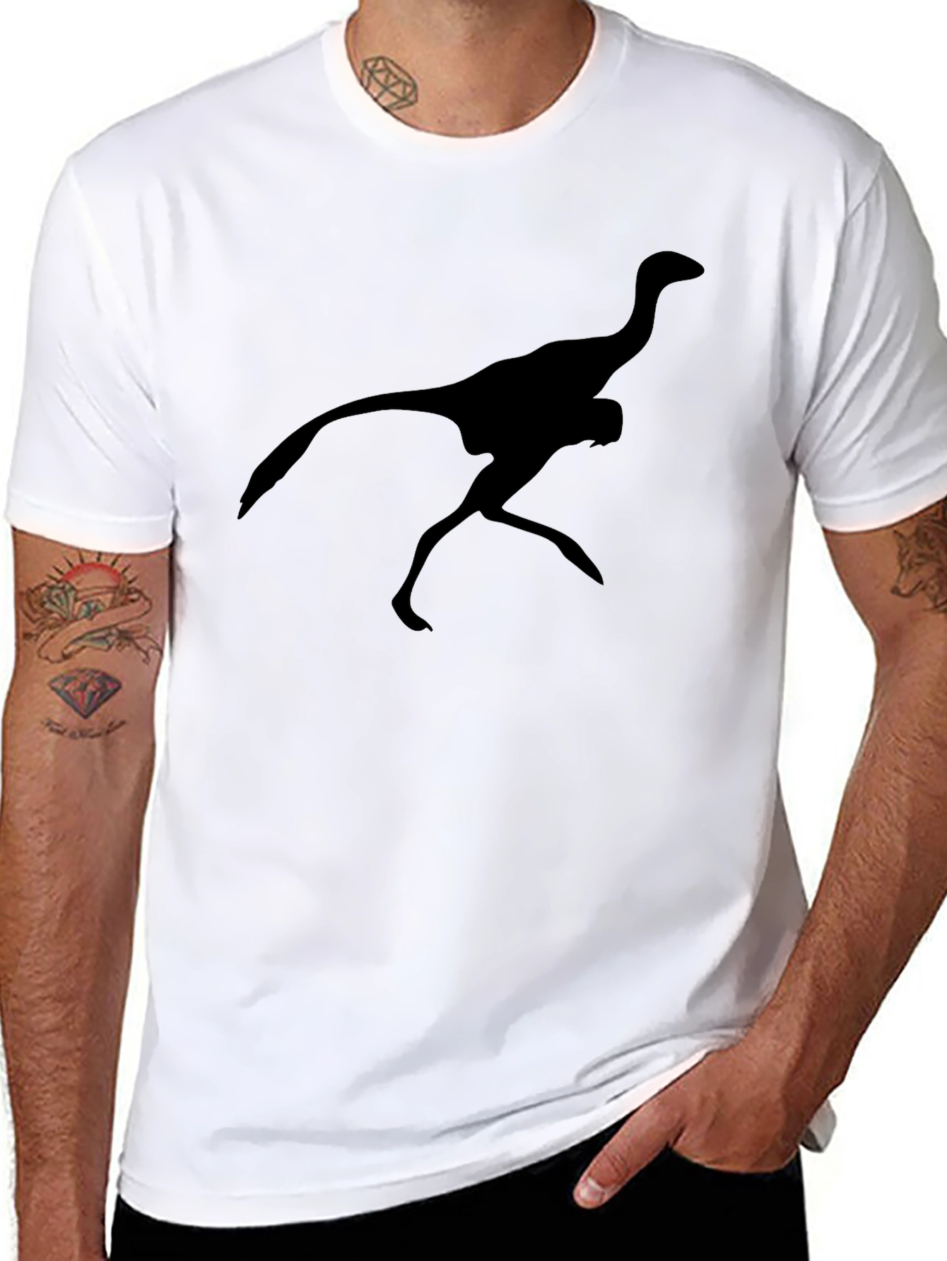 Black T-Shirt with Running Dinosaur Silhouette