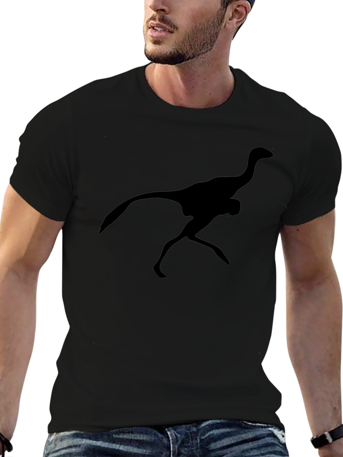 Black T-Shirt with Running Dinosaur Silhouette