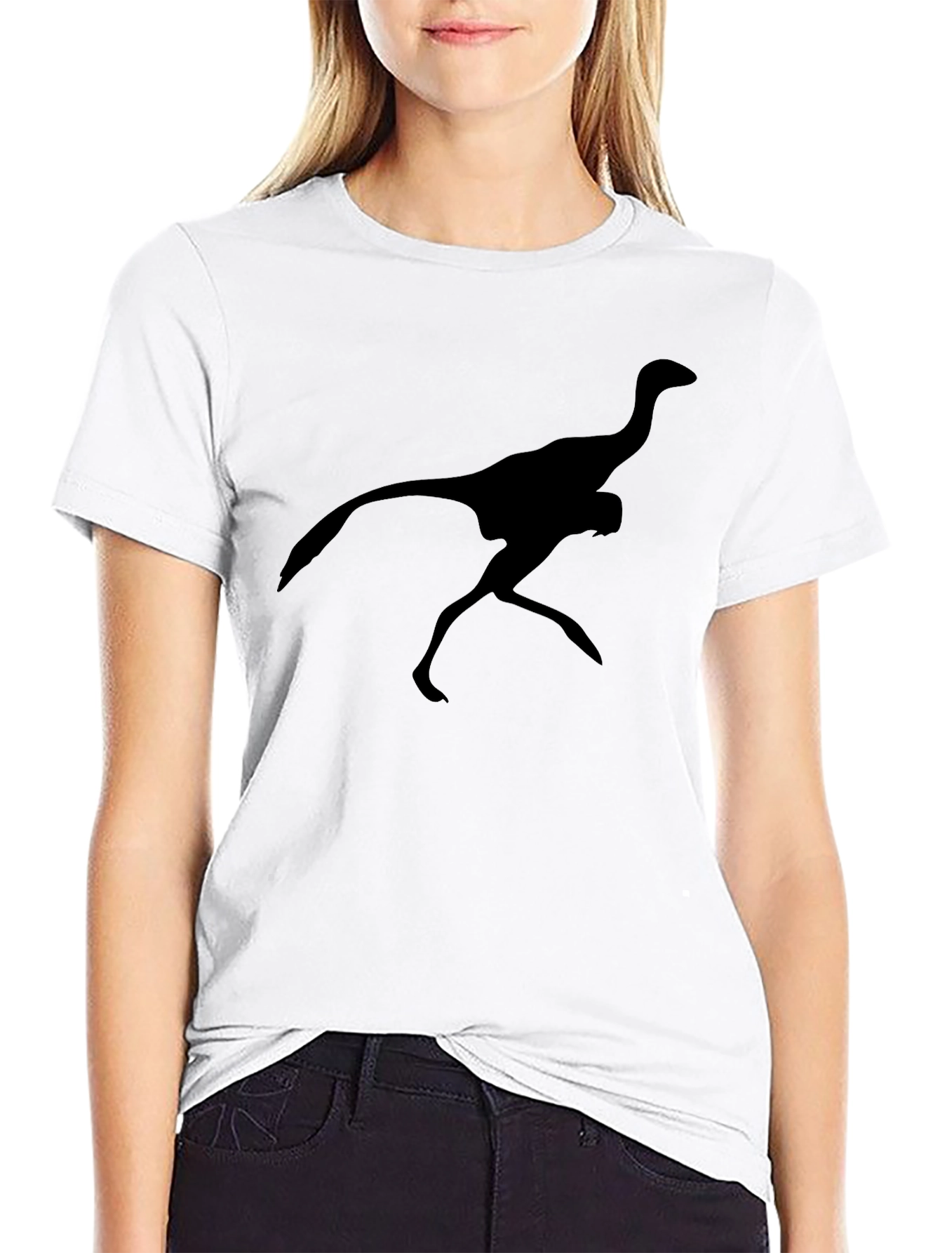 Black T-Shirt with Running Dinosaur Silhouette