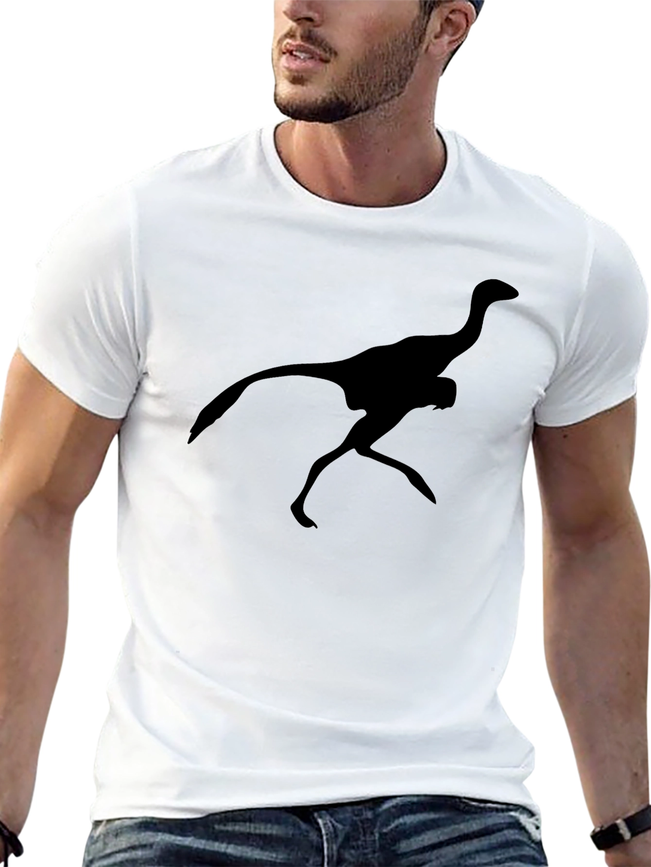Black T-Shirt with Running Dinosaur Silhouette