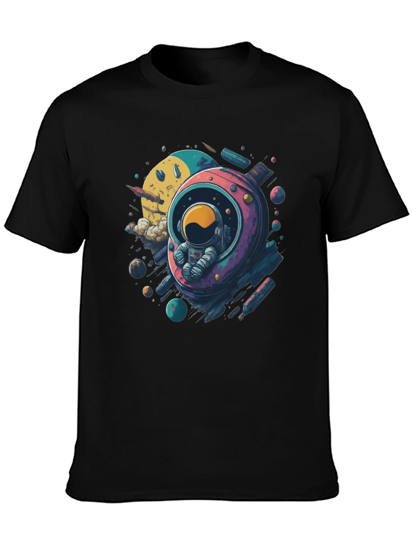 Astronaut in Space Black T-Shirt