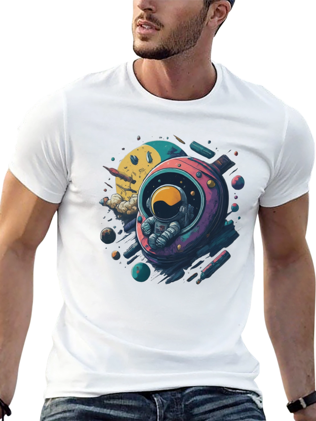 Astronaut in Space Black T-Shirt