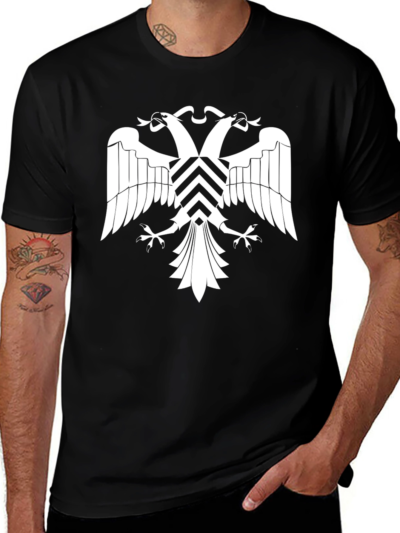 Black T-Shirt with Double Headed Eagle Graphic
