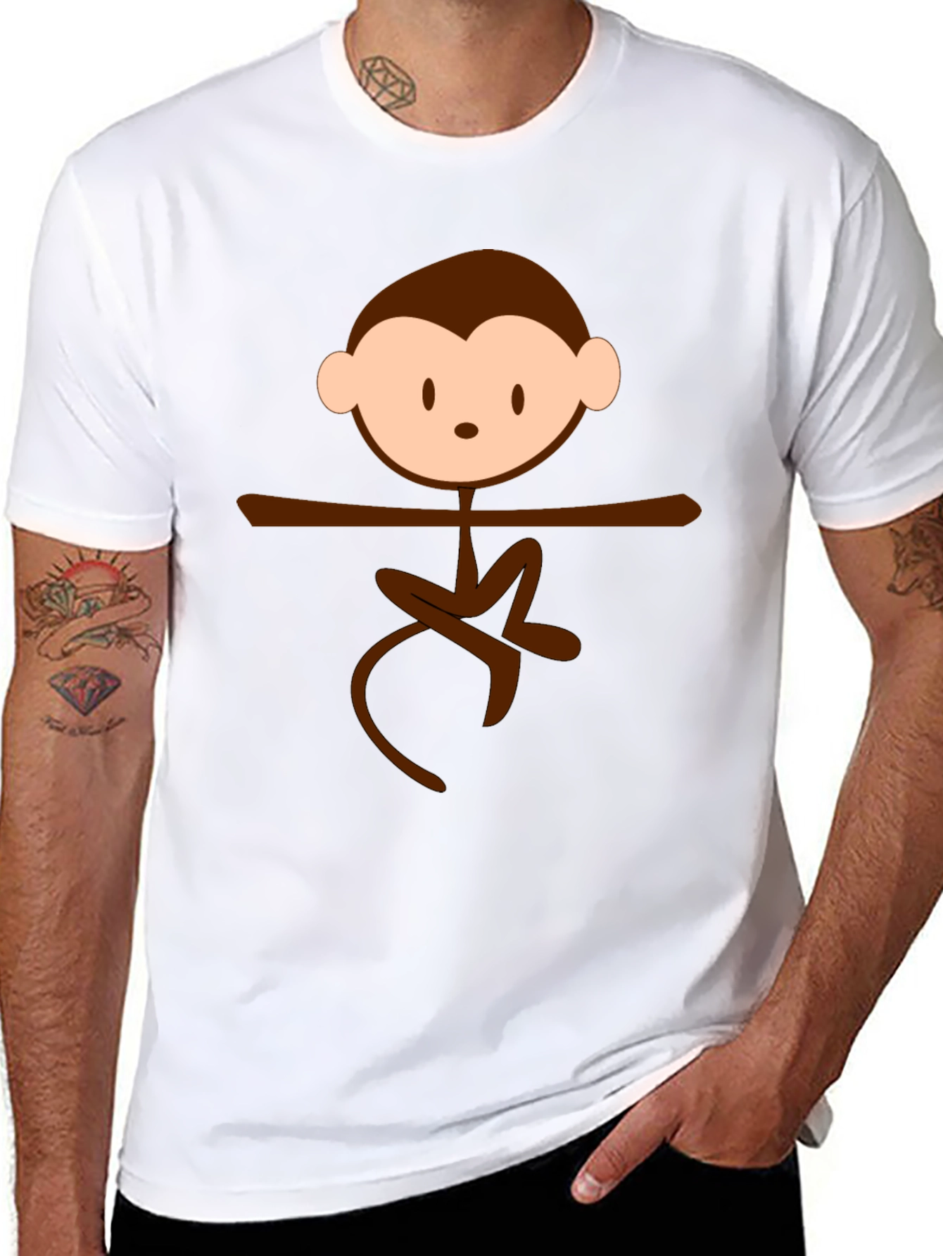 Monkey Cartoon Graphic Print Black T-Shirt