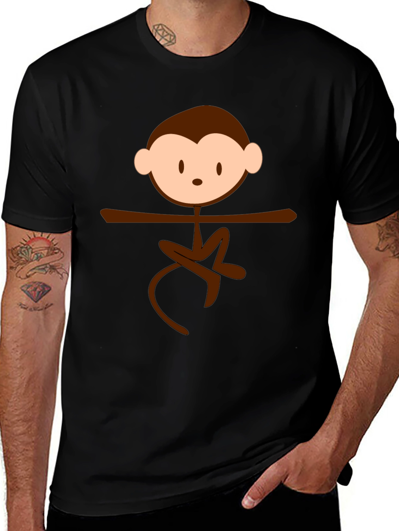 Monkey Cartoon Graphic Print Black T-Shirt