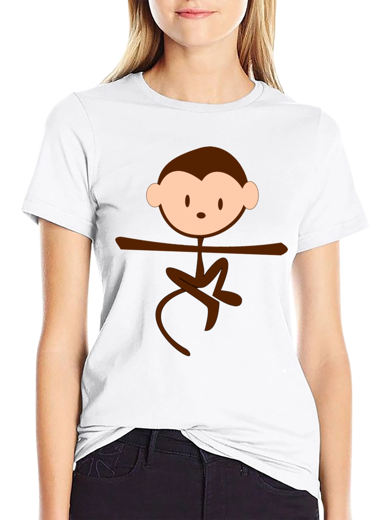 Monkey Cartoon Graphic Print Black T-Shirt