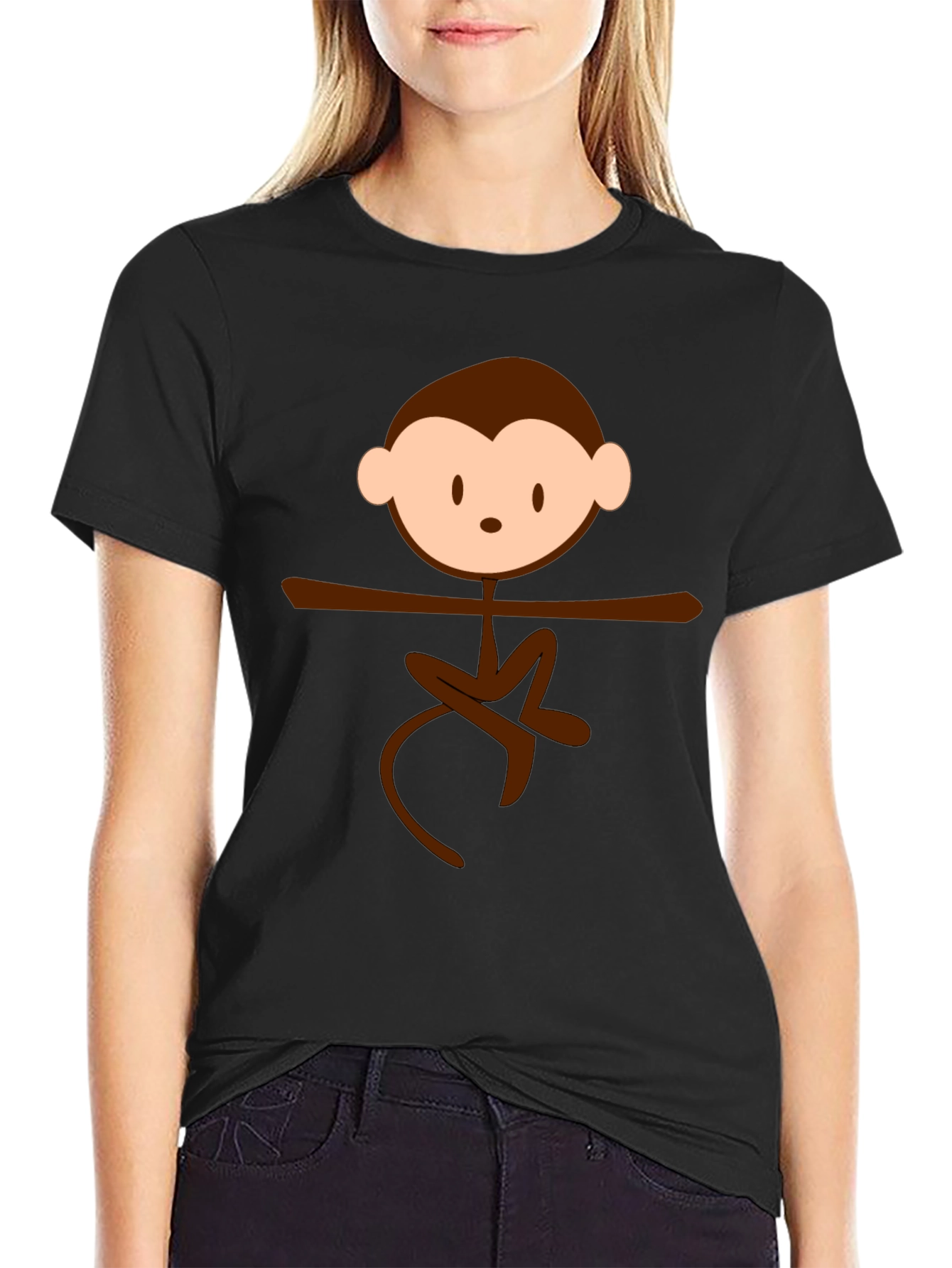 Monkey Cartoon Graphic Print Black T-Shirt