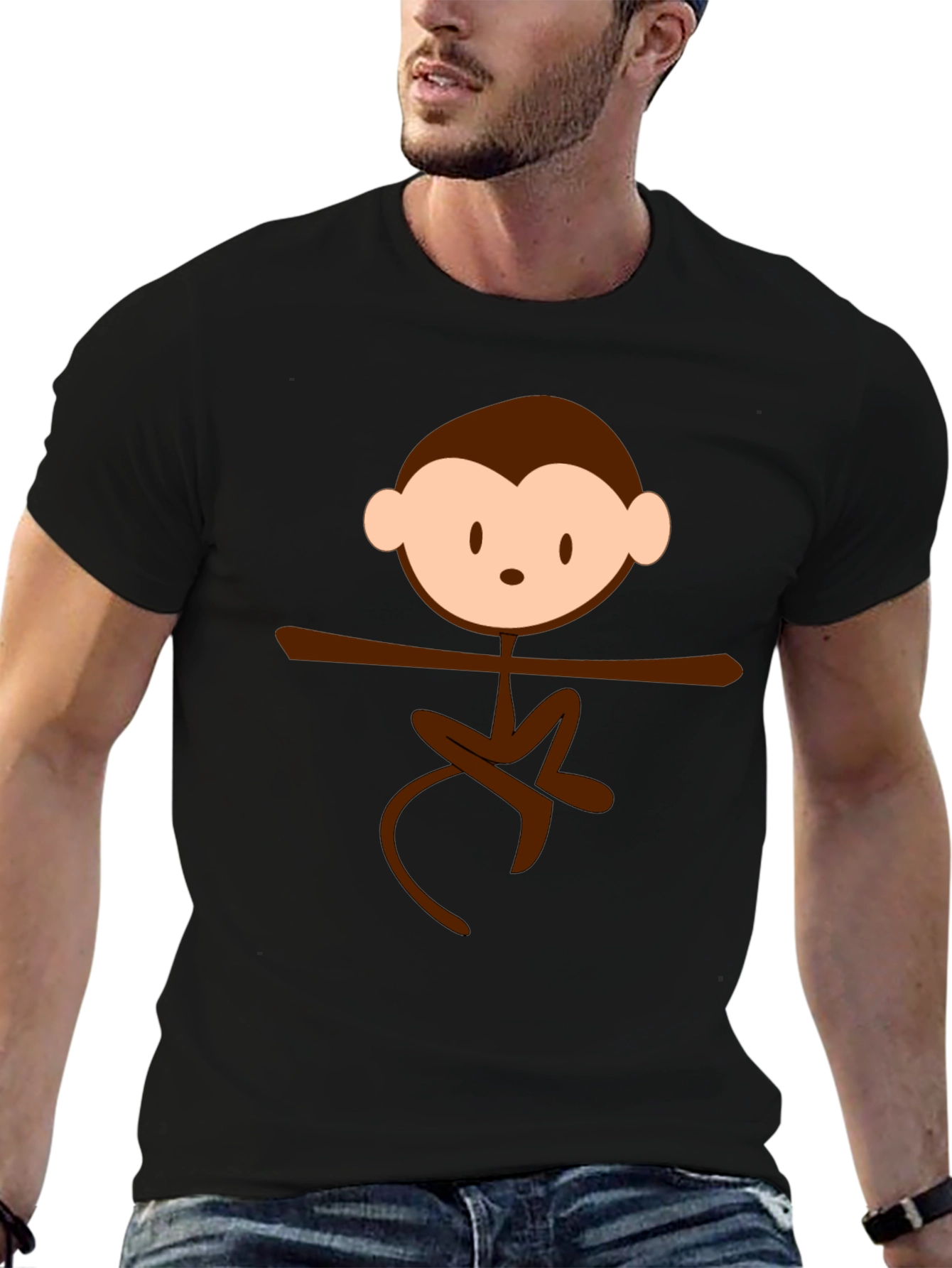 Monkey Cartoon Graphic Print Black T-Shirt
