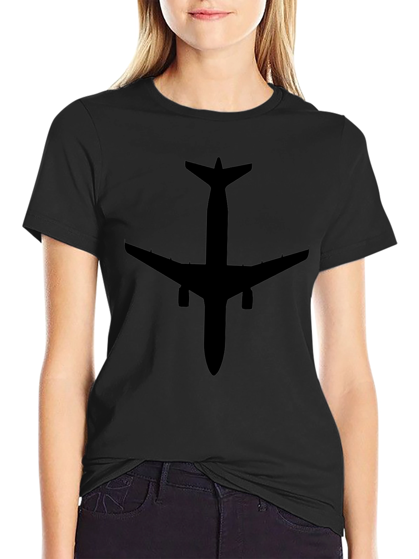 Airplane Silhouette Black T-Shirt | Aviation Enthusiast Tee