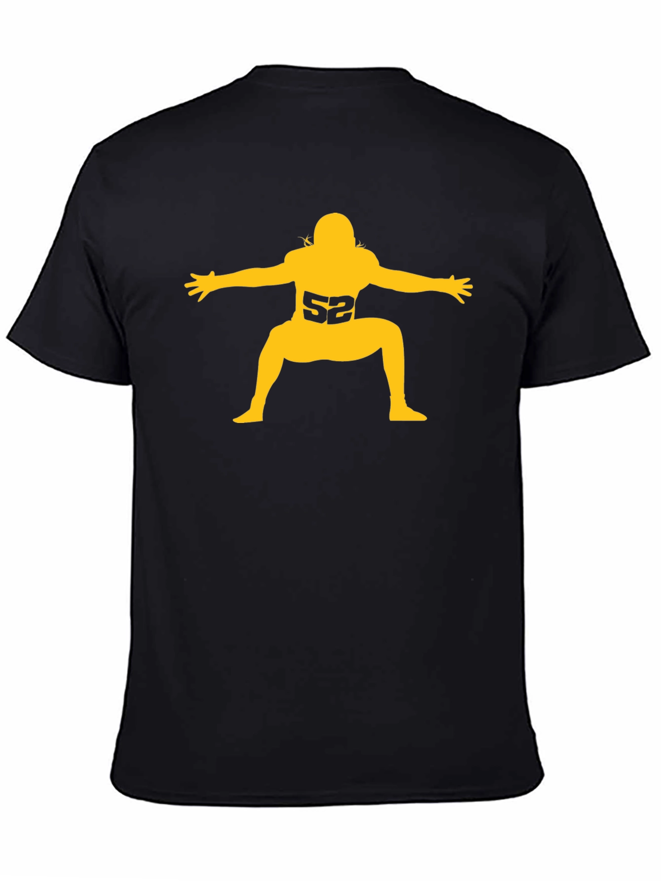 Football Player #52 Graphic Tee - Black Cotton T-Shirt