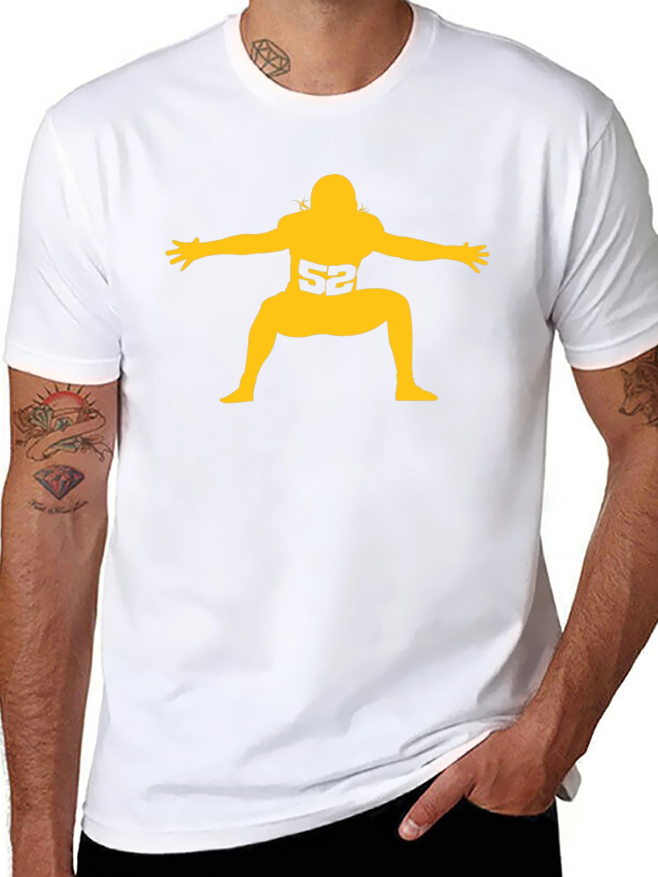 Football Player #52 Graphic Tee - Black Cotton T-Shirt
