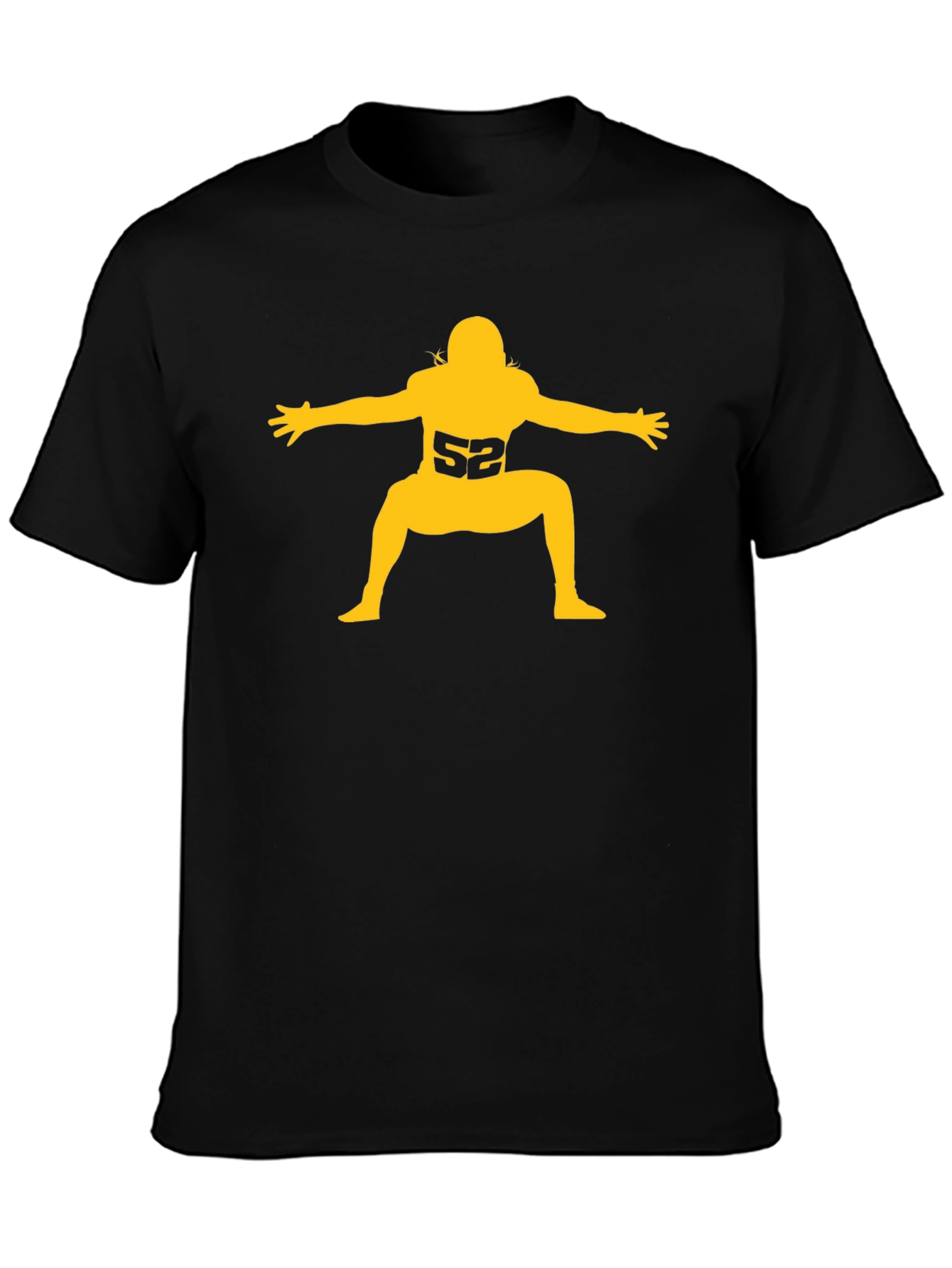 Football Player #52 Graphic Tee - Black Cotton T-Shirt