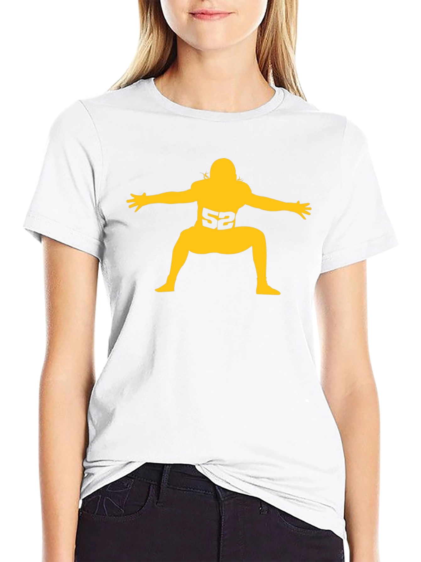 Football Player #52 Graphic Tee - Black Cotton T-Shirt