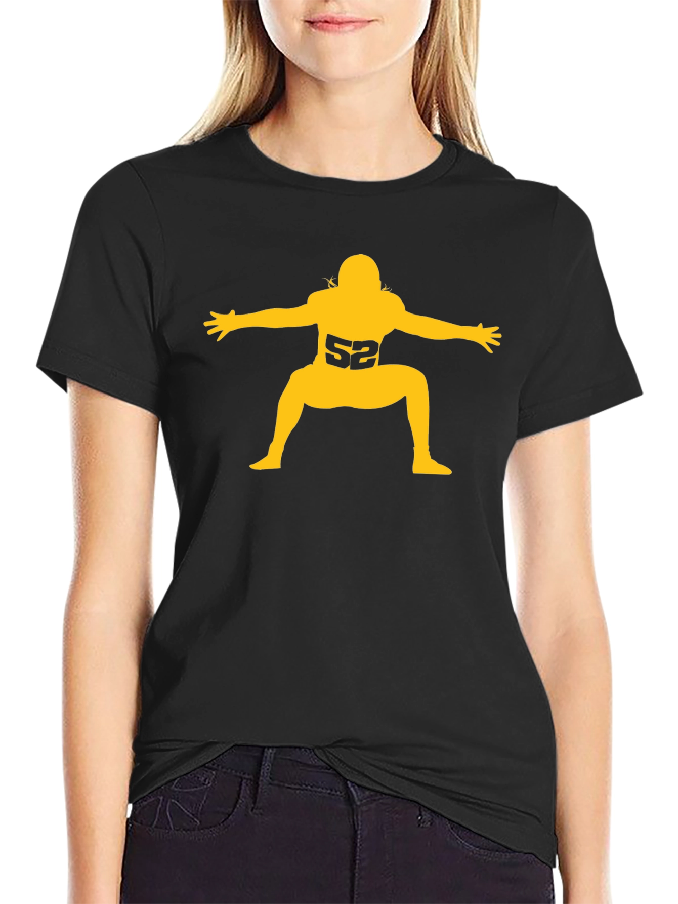 Football Player #52 Graphic Tee - Black Cotton T-Shirt