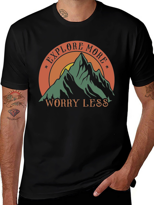 Explore More Worry Less Black Graphic Tee
