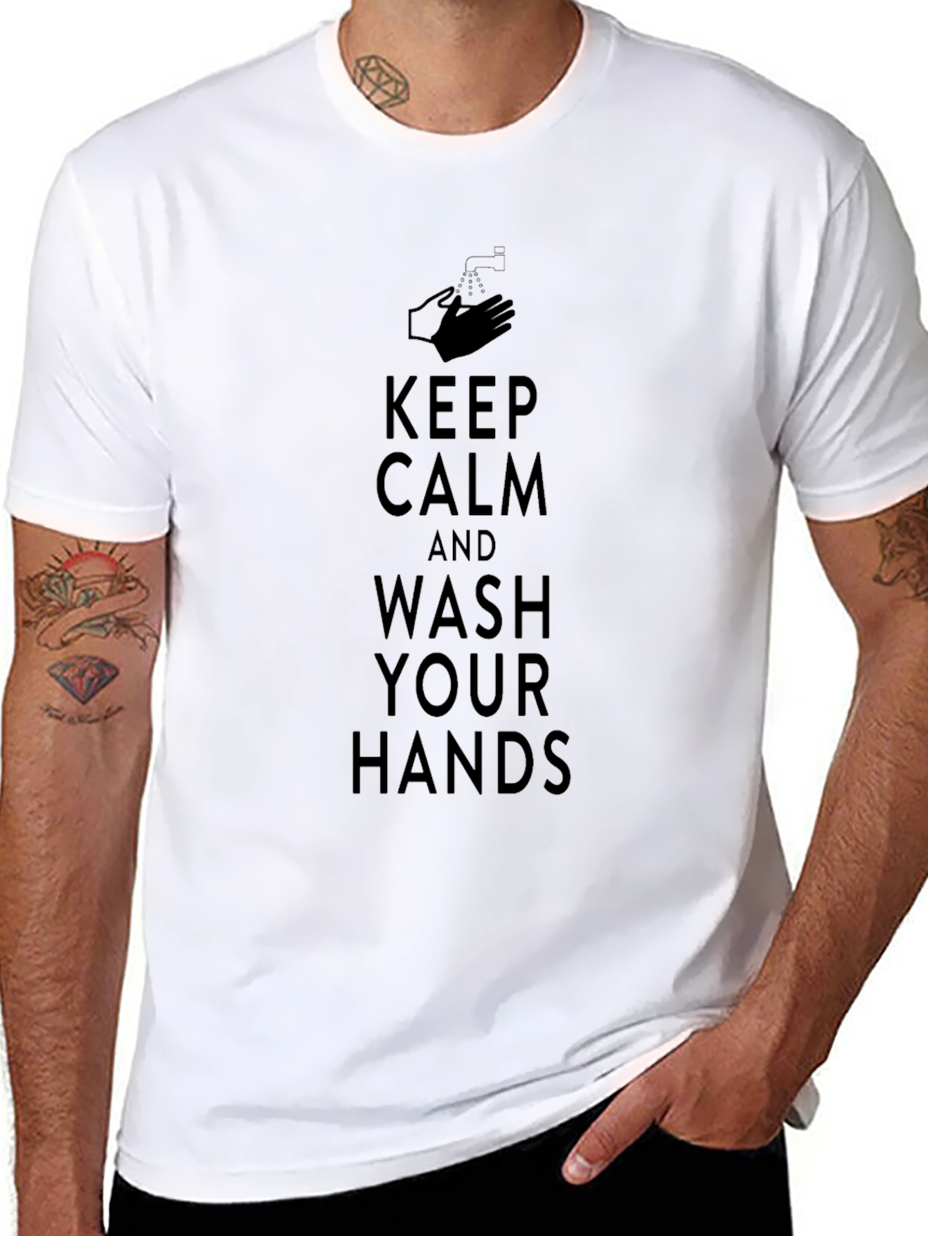 Keep Calm Wash Hands Black T-Shirt