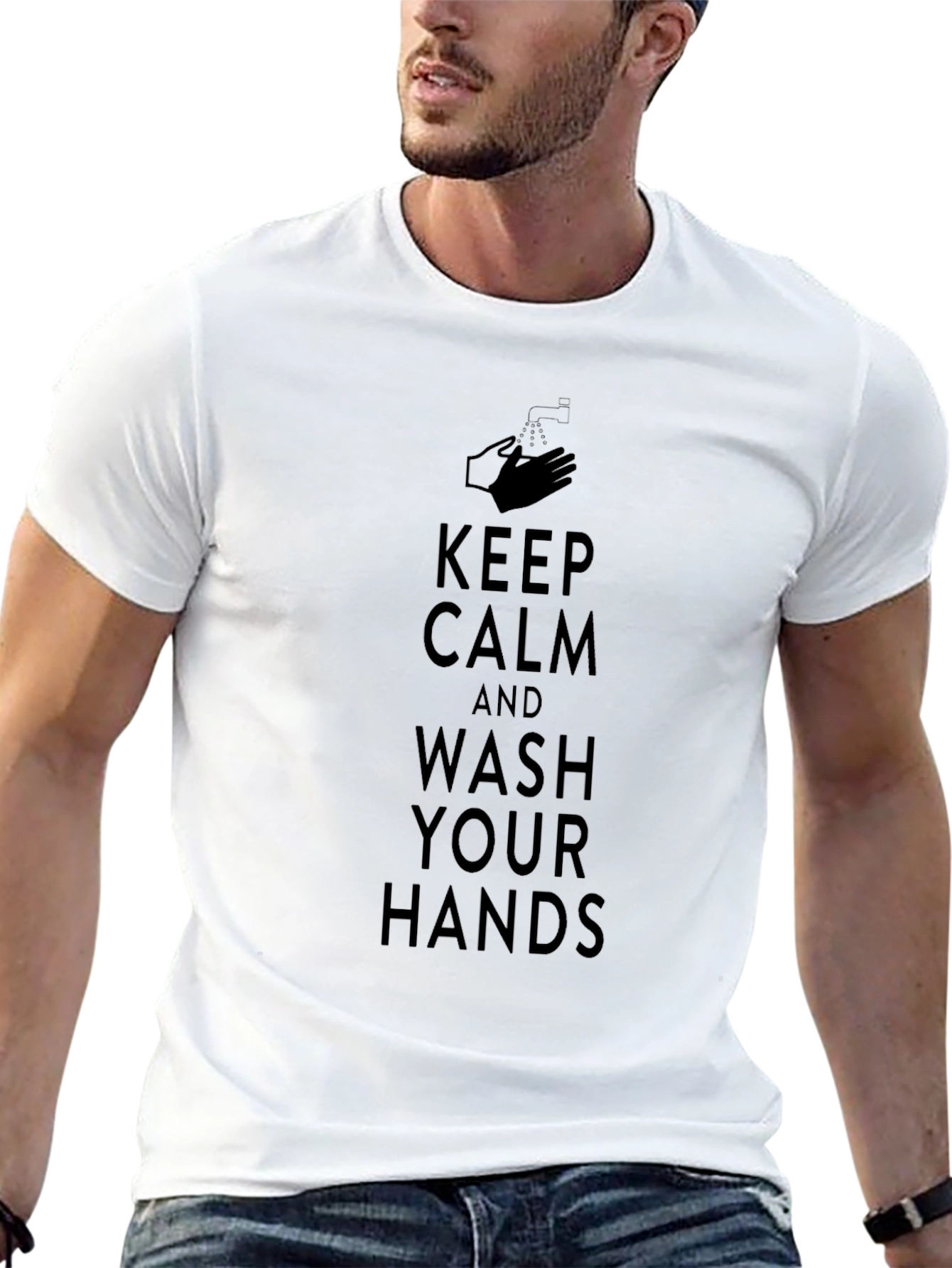 Keep Calm Wash Hands Black T-Shirt