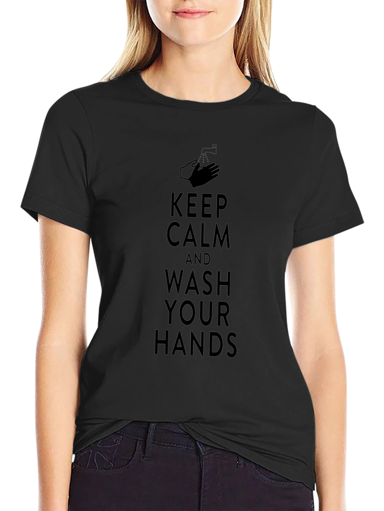 Keep Calm Wash Hands Black T-Shirt