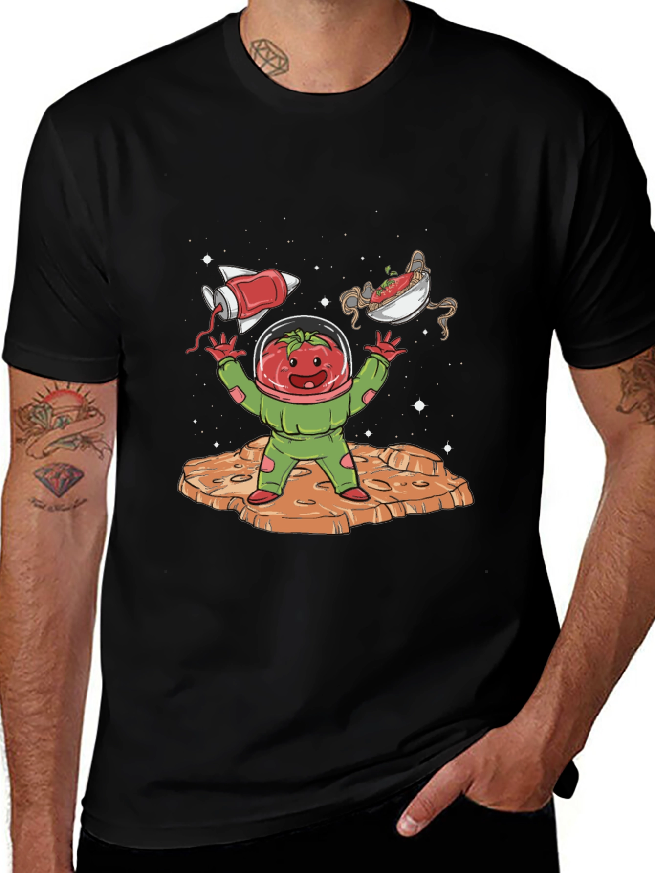 Tomato Astronaut Graphic Tee - Space Foodie Shirt