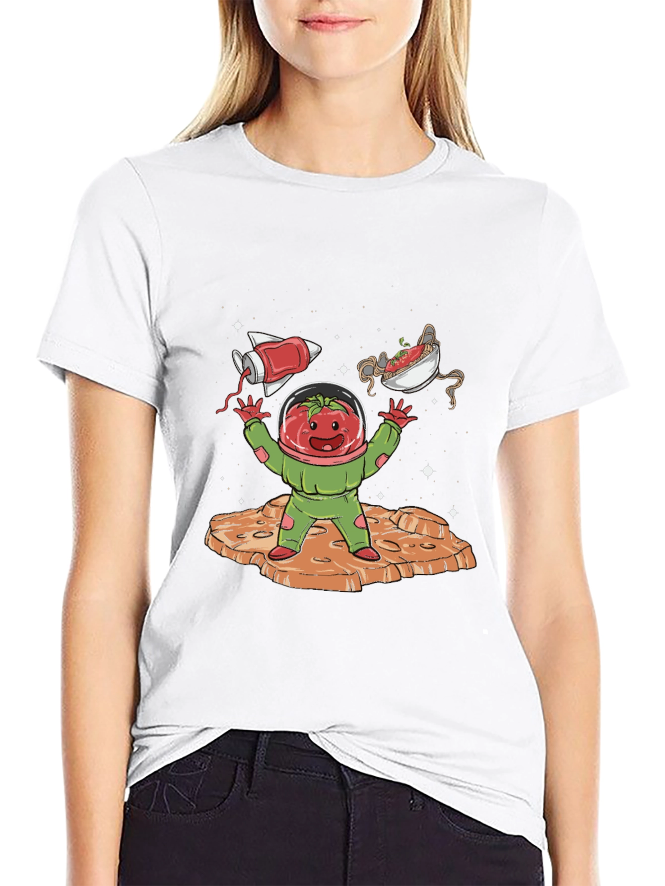 Tomato Astronaut Graphic Tee - Space Foodie Shirt