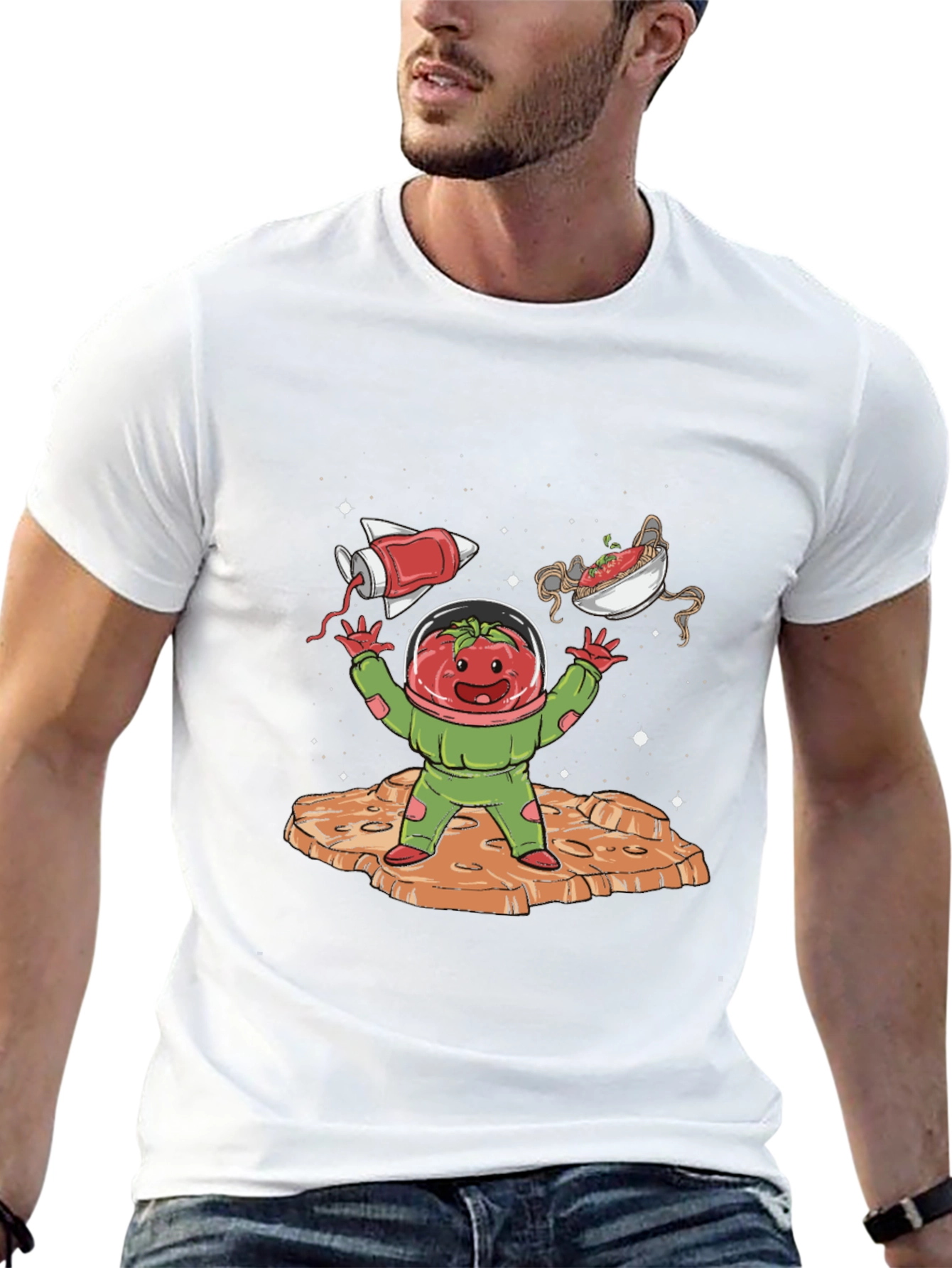 Tomato Astronaut Graphic Tee - Space Foodie Shirt