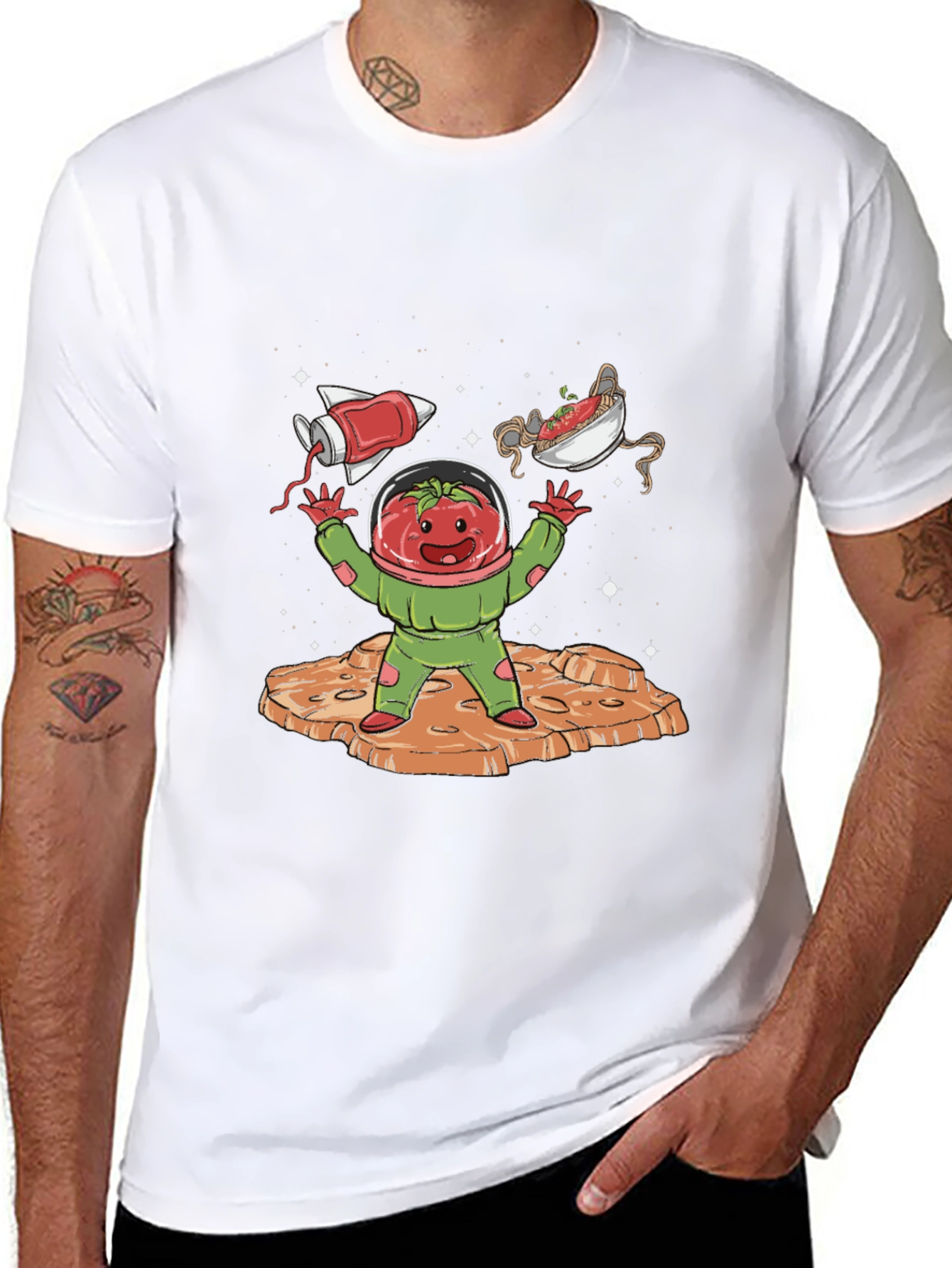 Tomato Astronaut Graphic Tee - Space Foodie Shirt
