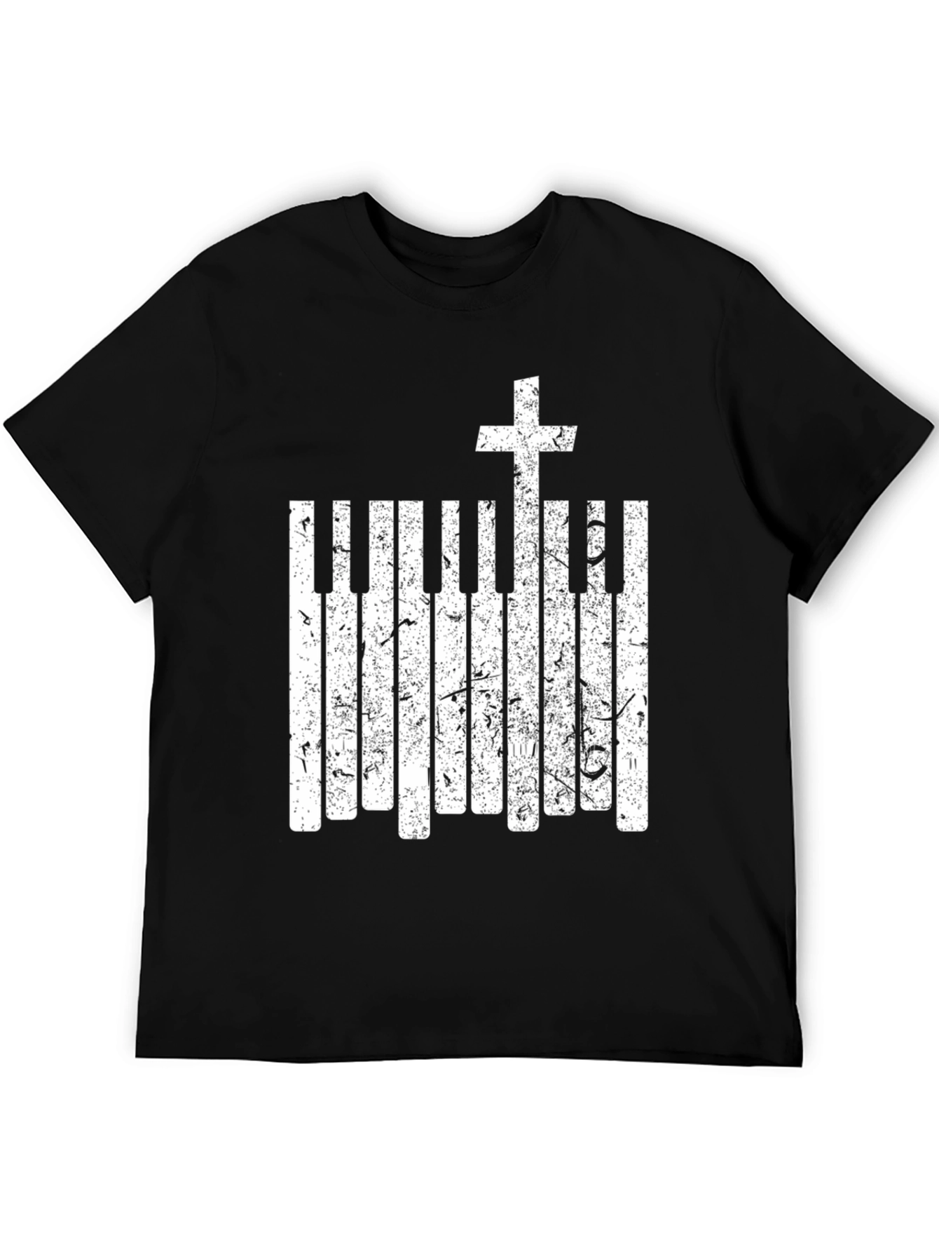 Piano Keys Cross Graphic Black T-Shirt