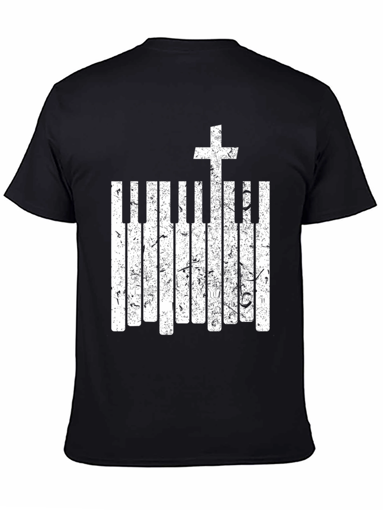 Piano Keys Cross Graphic Black T-Shirt