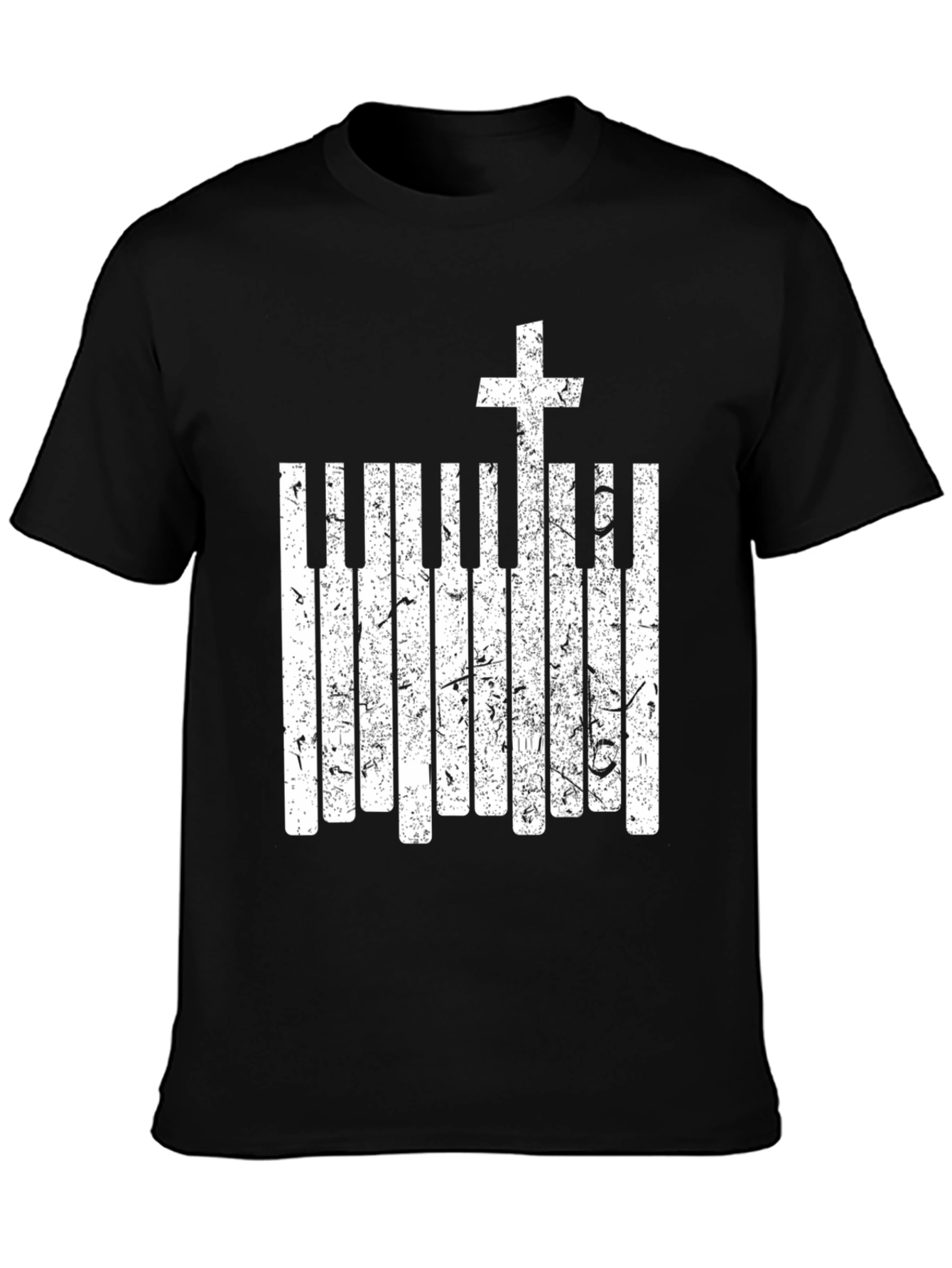 Piano Keys Cross Graphic Black T-Shirt