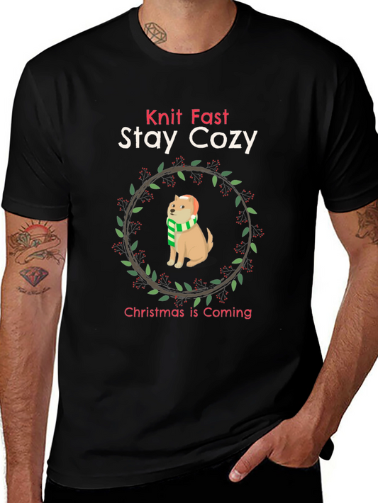 Knit Fast Stay Cozy Christmas Dog T-Shirt