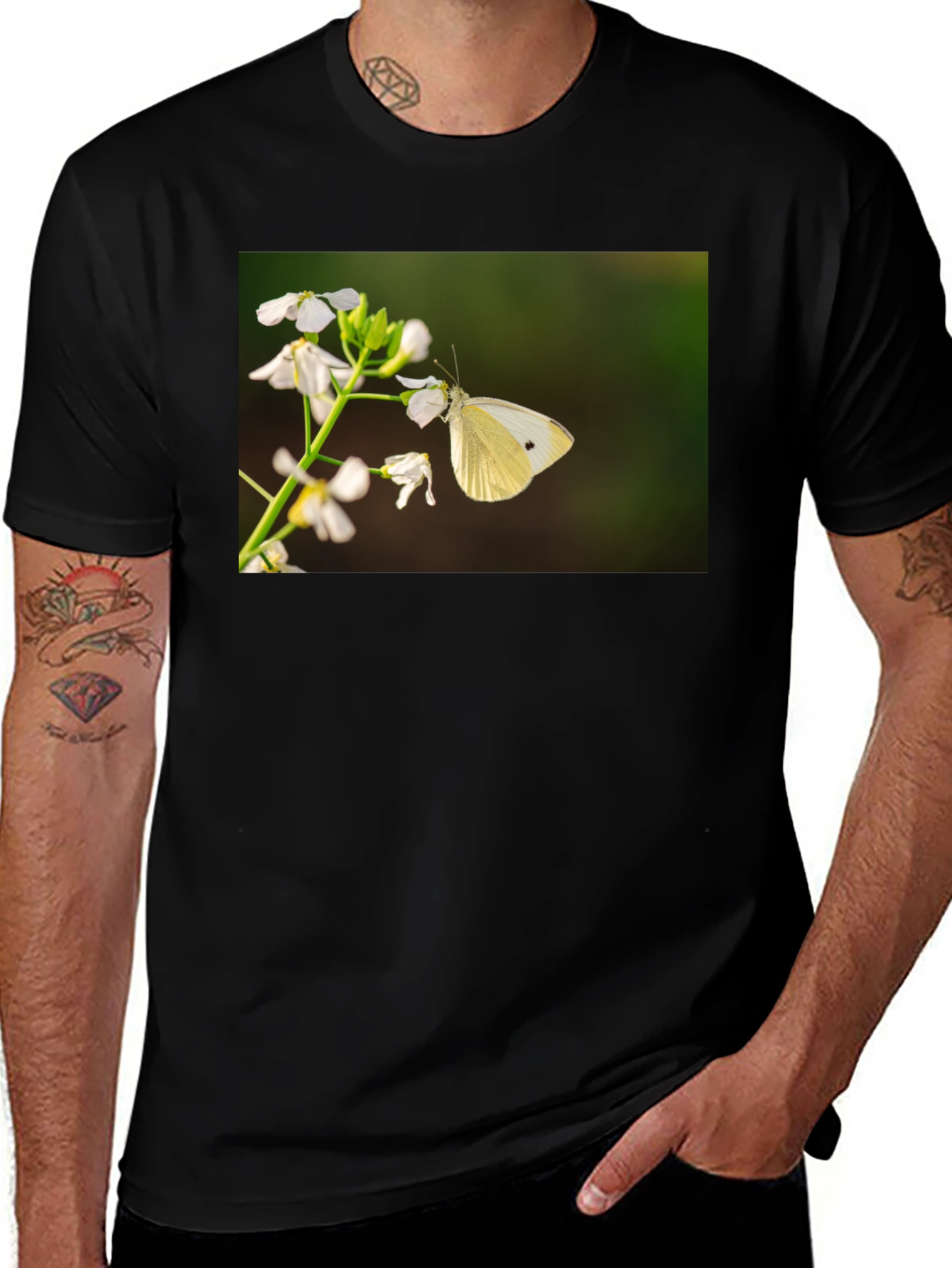 Butterfly Print Black T-Shirt