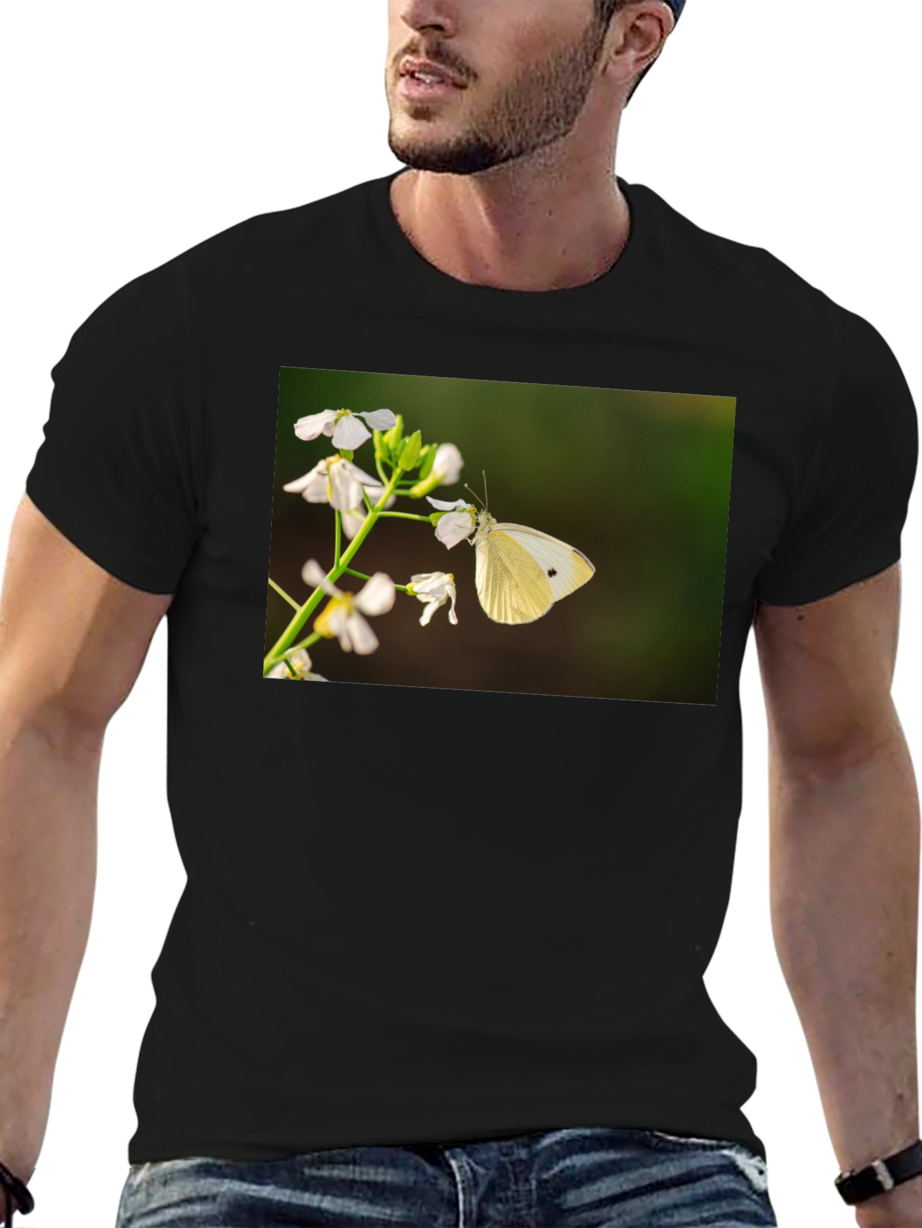 Butterfly Print Black T-Shirt