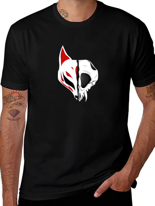 Black Tee with Fox and Skull Graphic