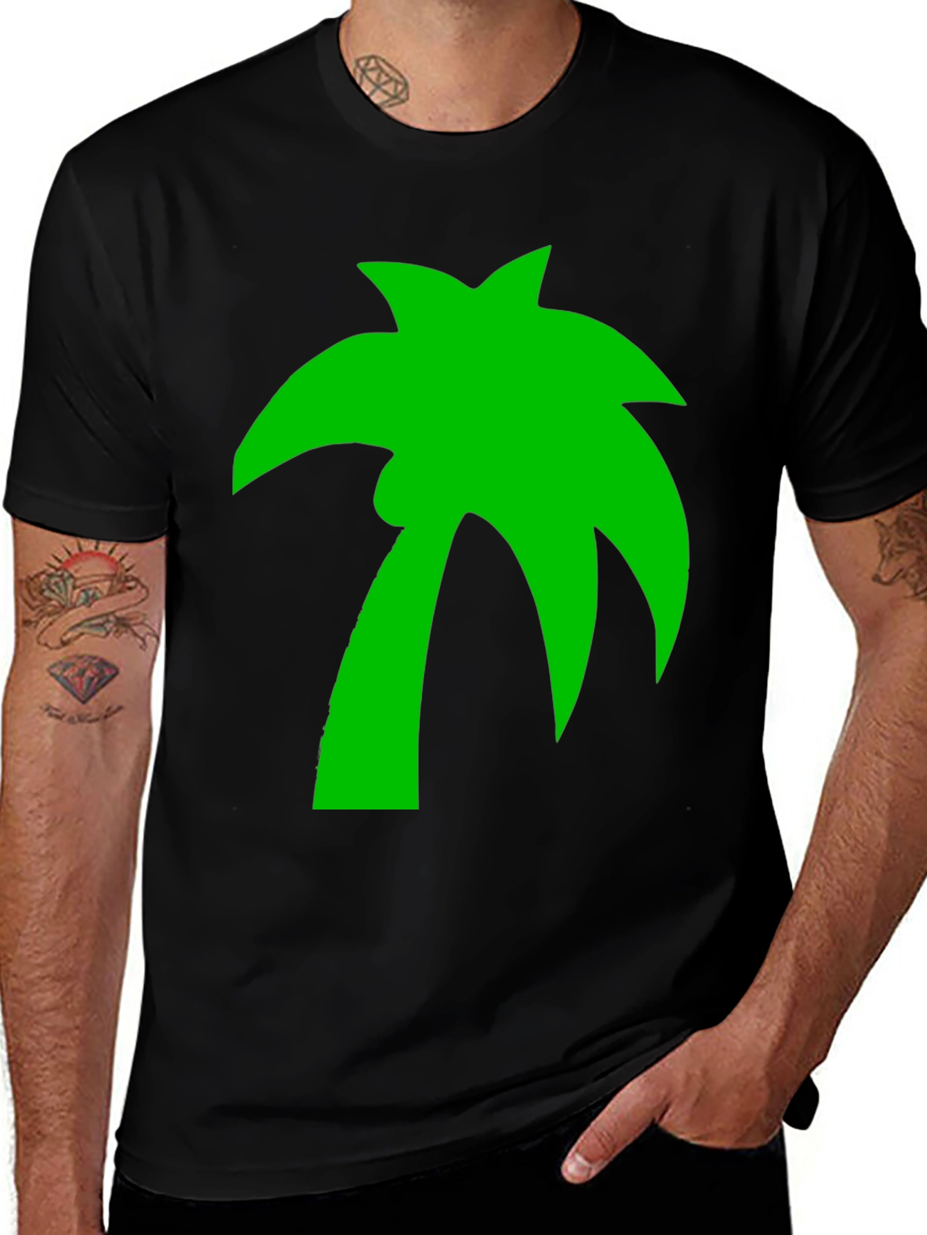 Tropical Palm Tree Graphic Tee - Black