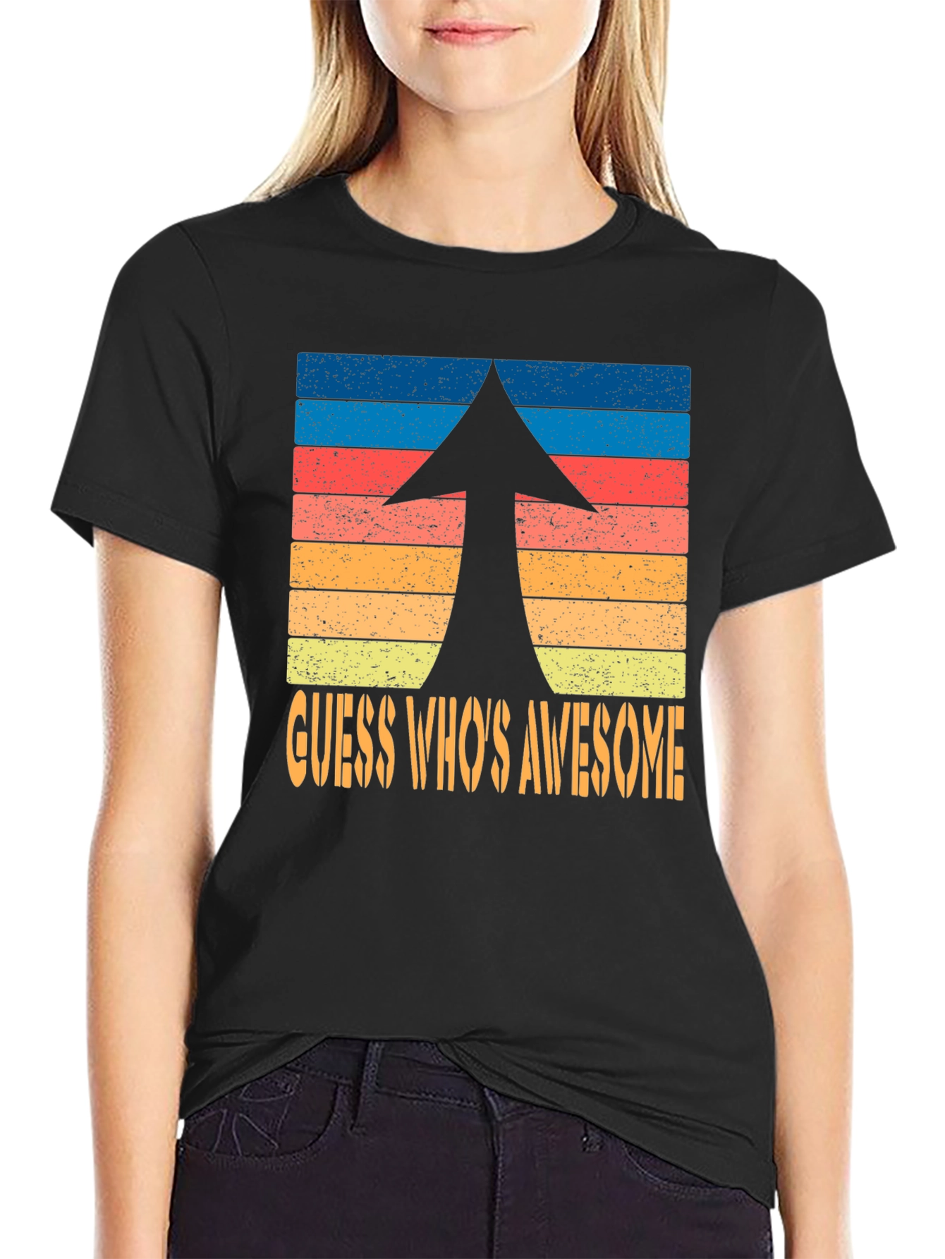 Guess Whos Awesome Retro Arrow Graphic T-Shirt