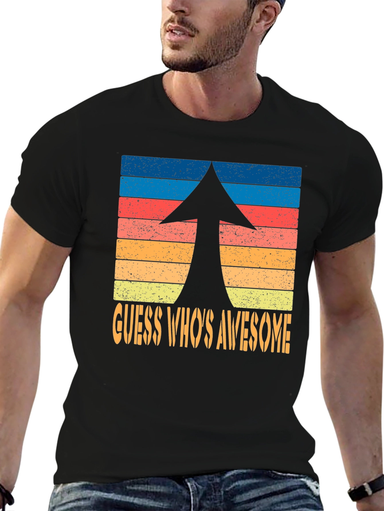 Guess Whos Awesome Retro Arrow Graphic T-Shirt