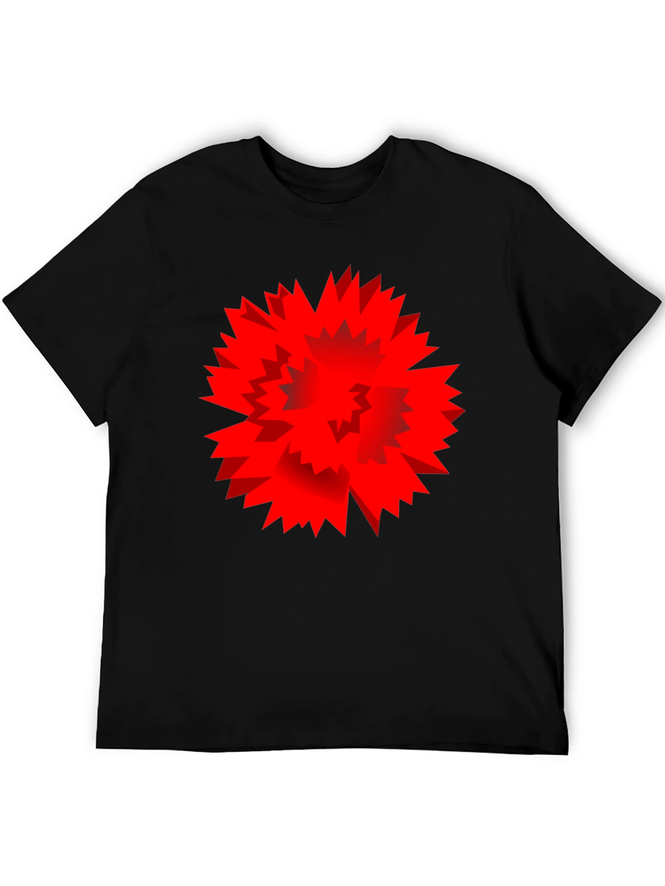 Bold Red Geometric Burst Graphic Print Black T-Shirt