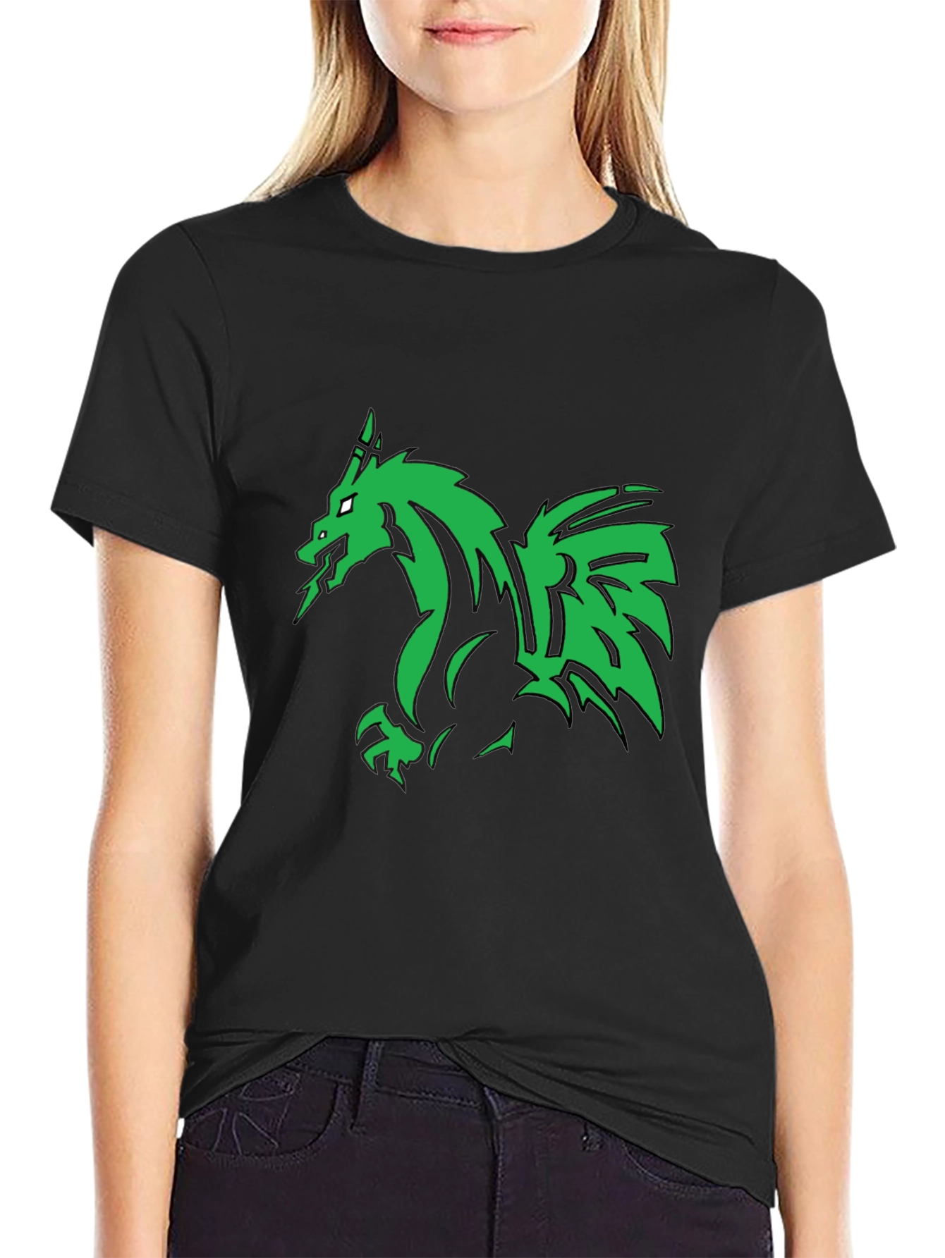 Green Dragon Graphic Black T-Shirt
