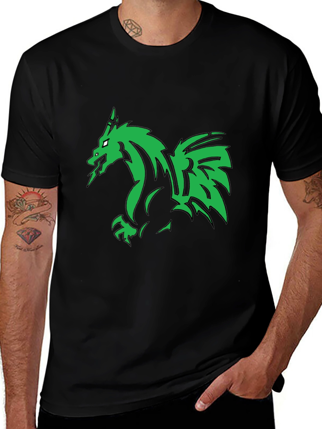 Green Dragon Graphic Black T-Shirt