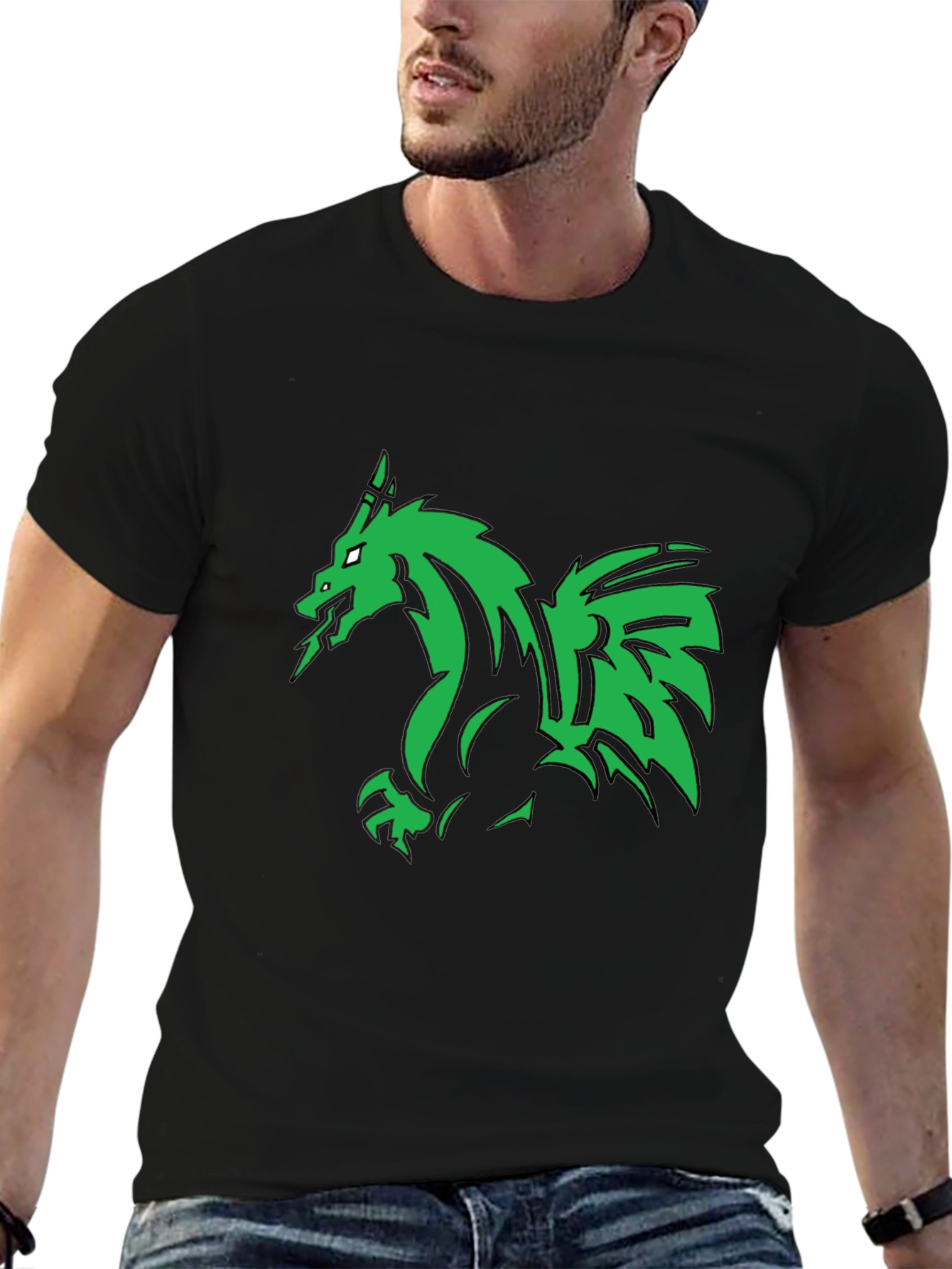 Green Dragon Graphic Black T-Shirt