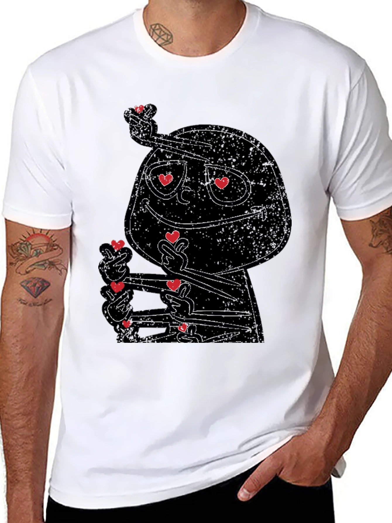 Love Heart Finger Gesture Graphic Tee - Black