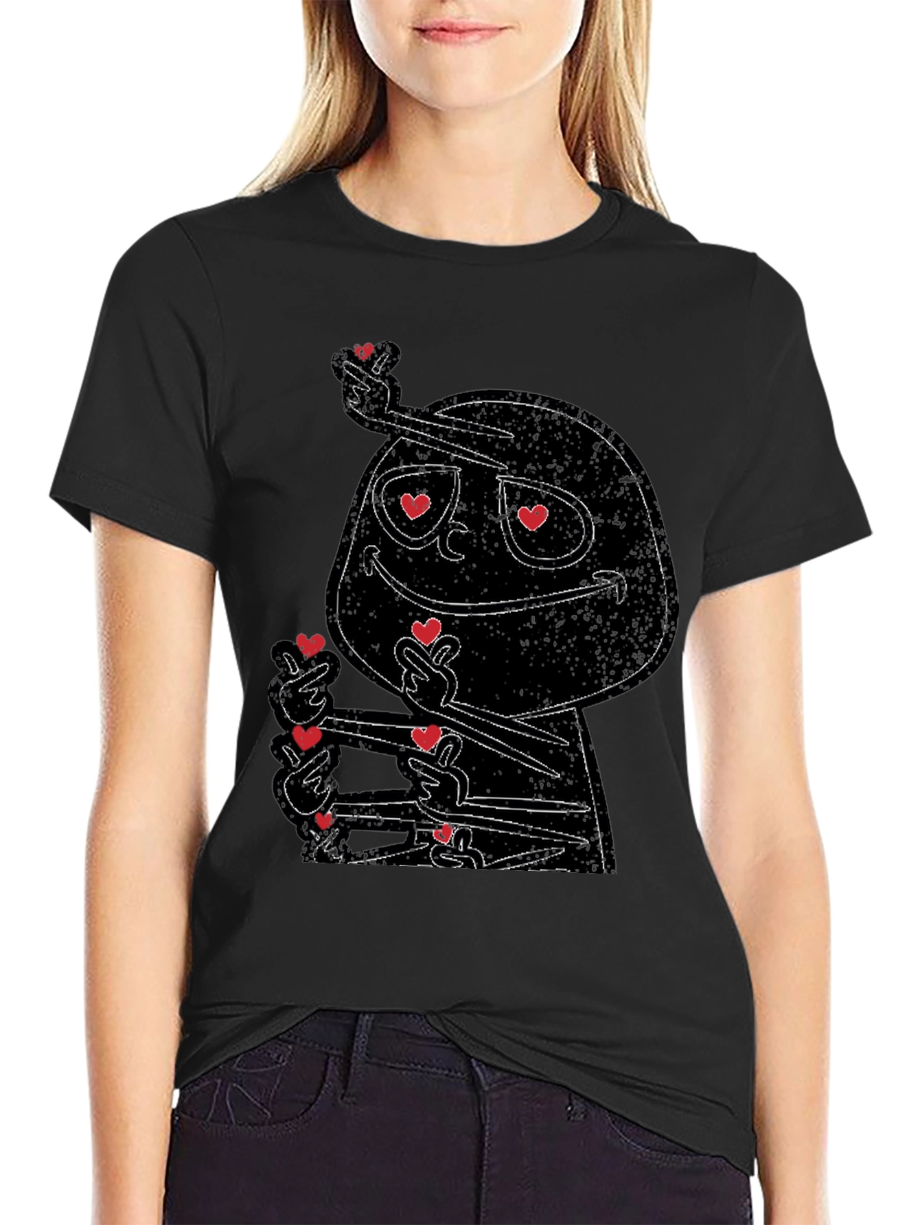 Love Heart Finger Gesture Graphic Tee - Black