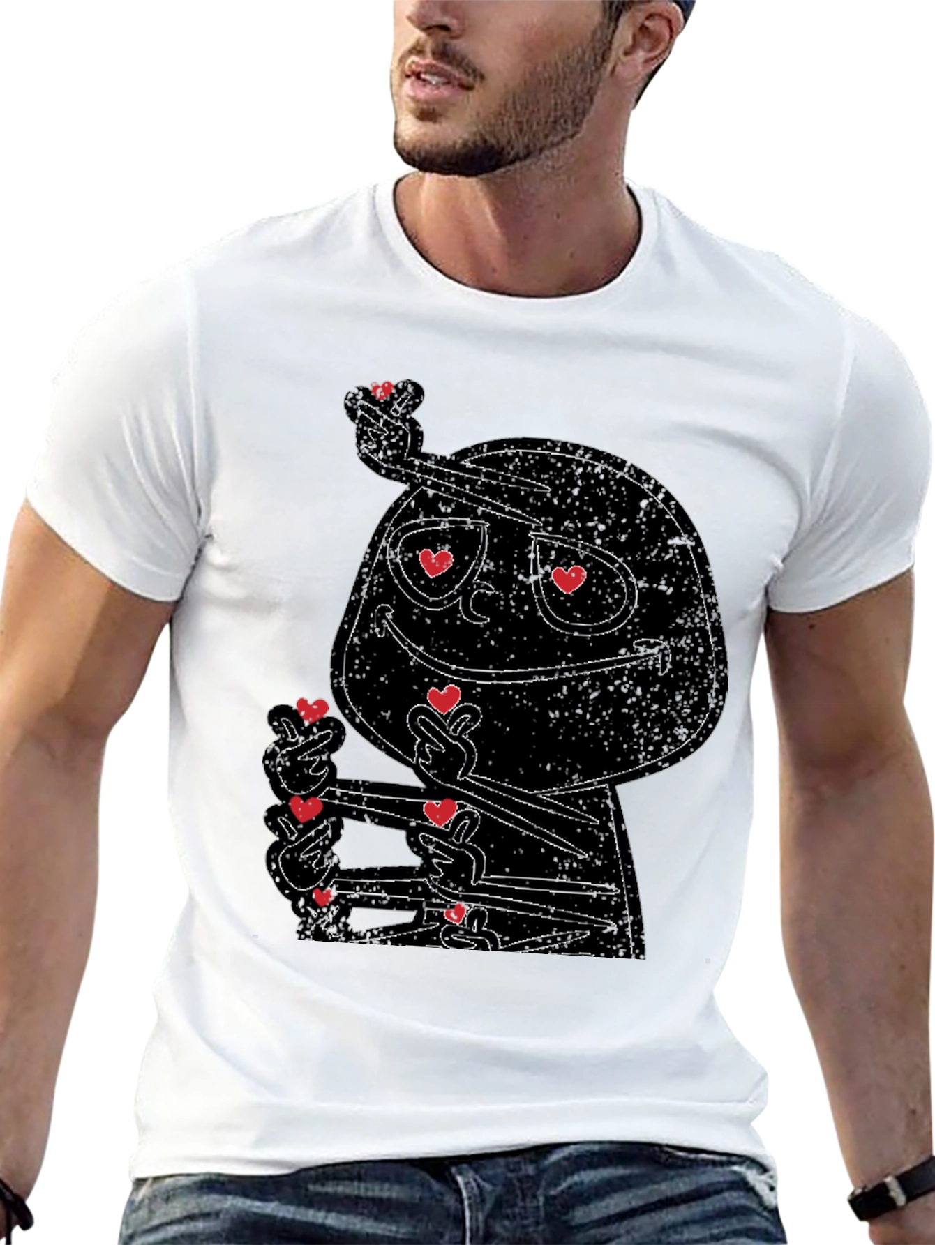 Love Heart Finger Gesture Graphic Tee - Black